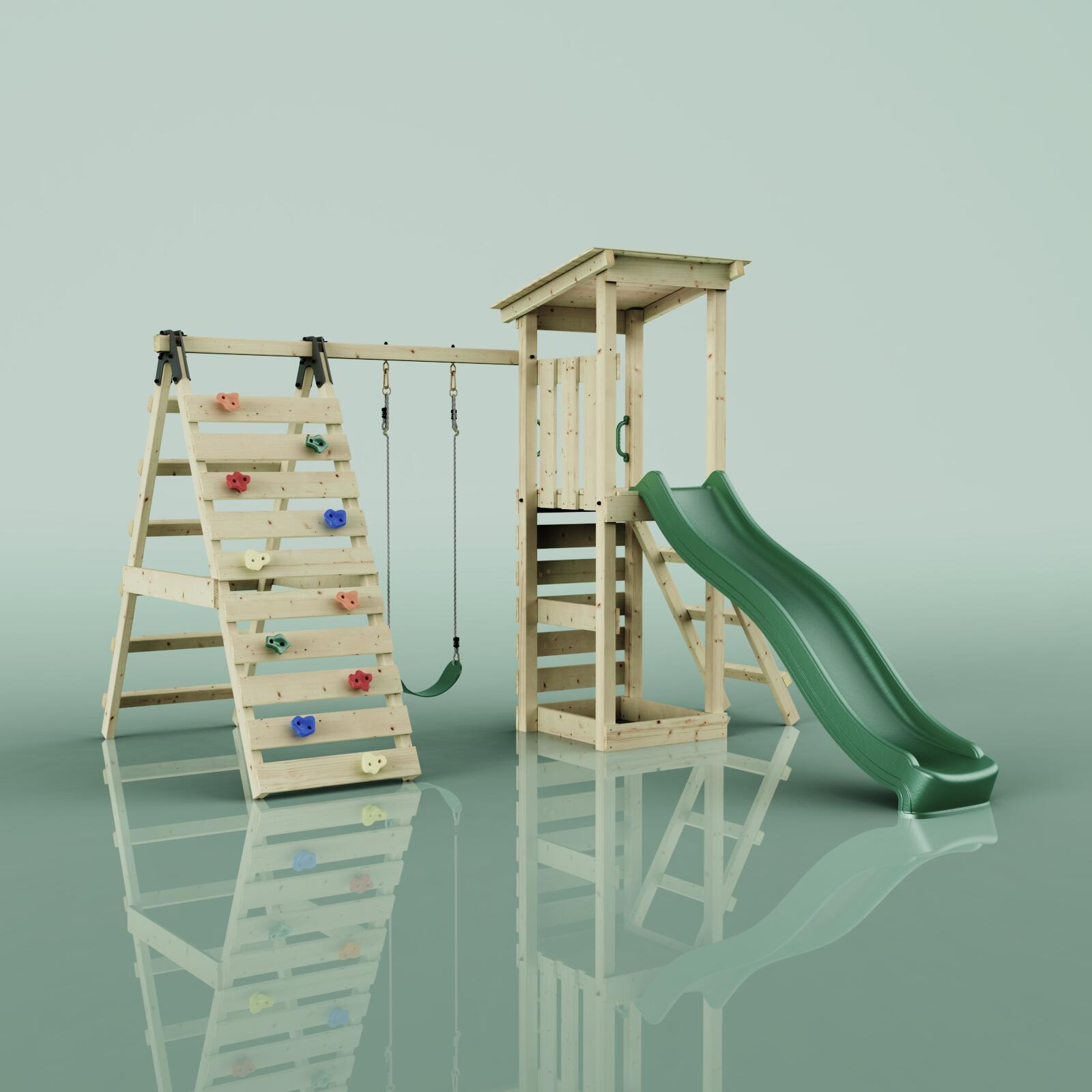 Spielturm Sevilla mit Kinderschaukel in Dunkelgrün - 284 × 266 × 229 cm 5/5