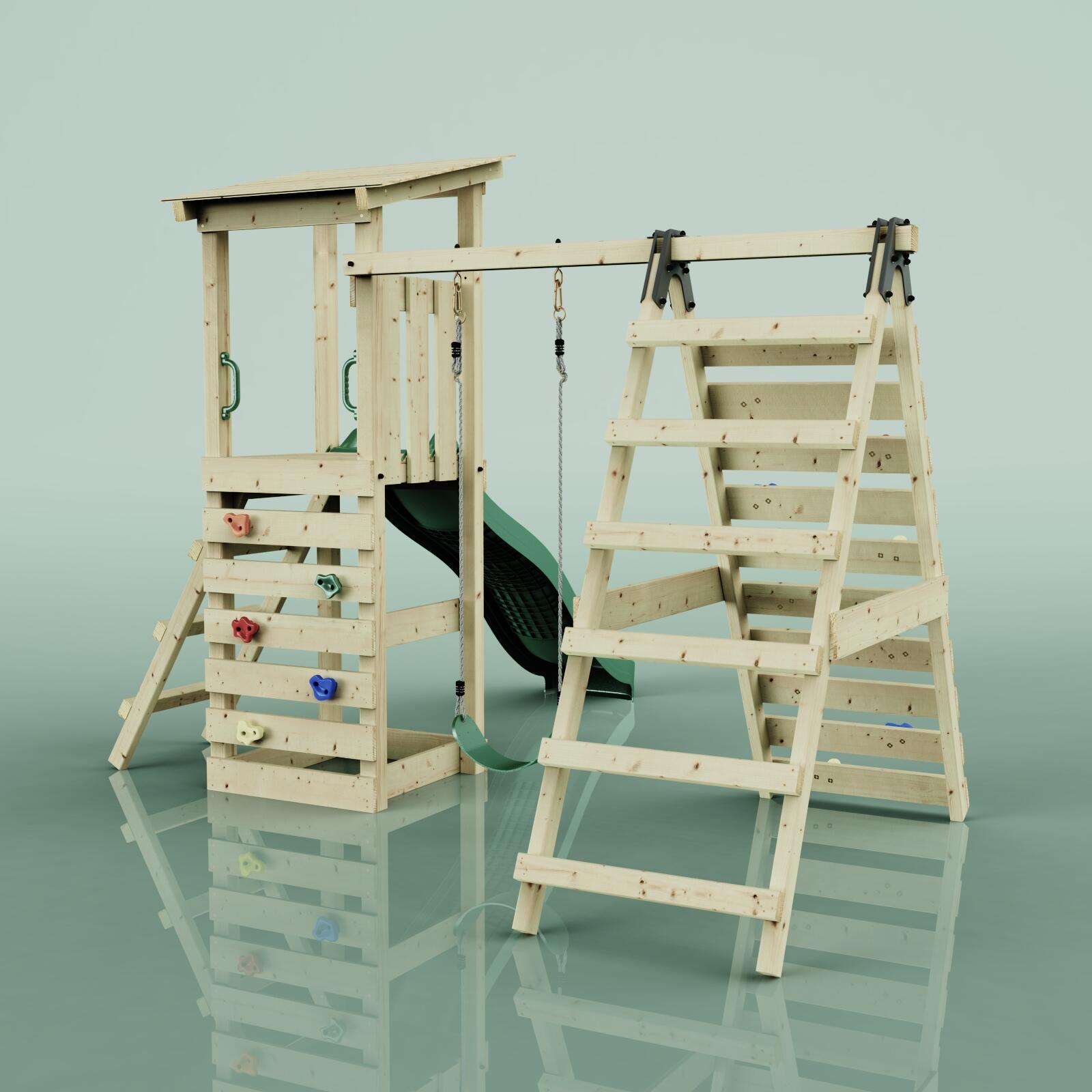 Spielturm Sevilla mit Kinderschaukel in Dunkelgrün - 284 × 266 × 229 cm 4/5