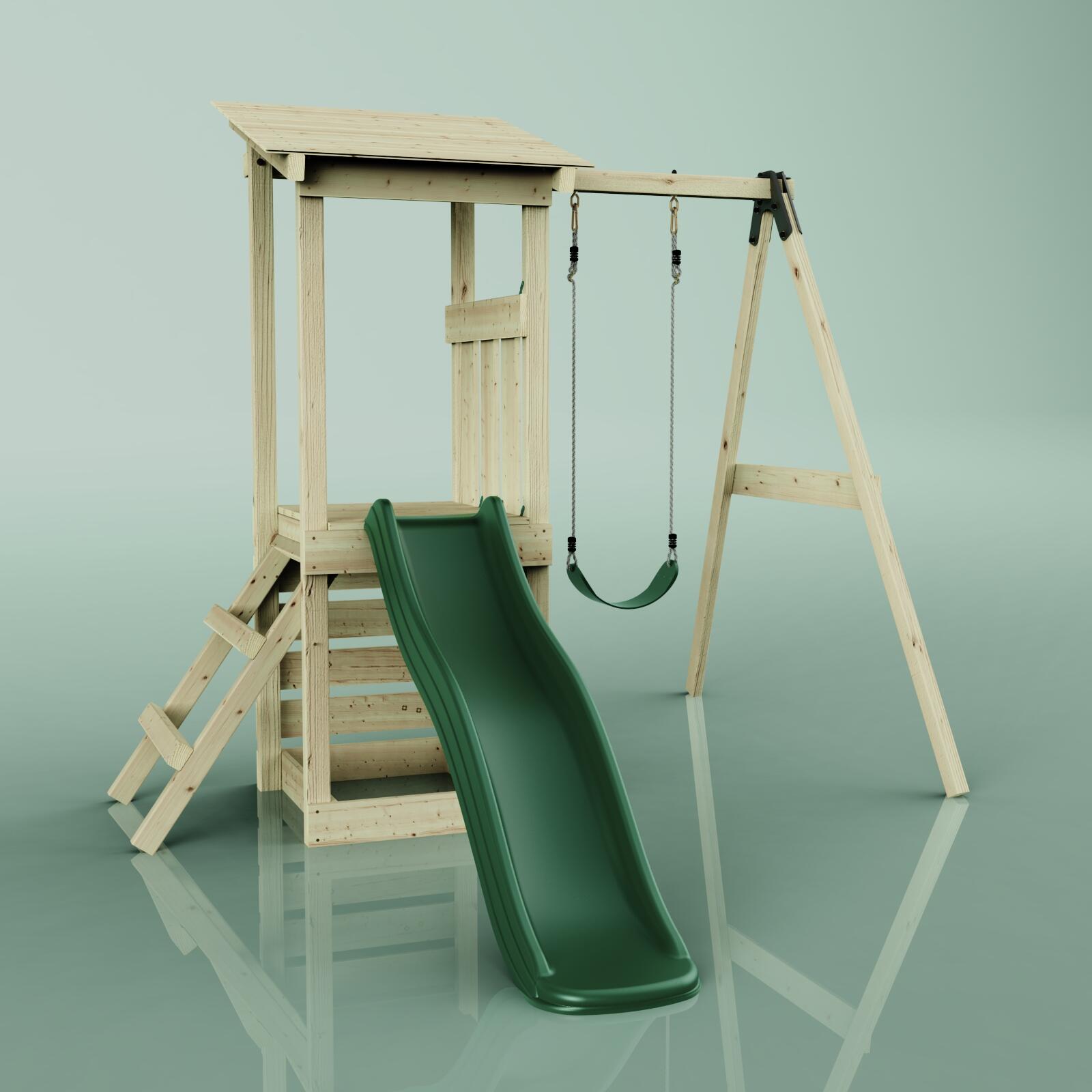 Spielturm Lyon mit Kinderschaukel in Dunkelgrün - 248 × 235 × 201 cm 5/5