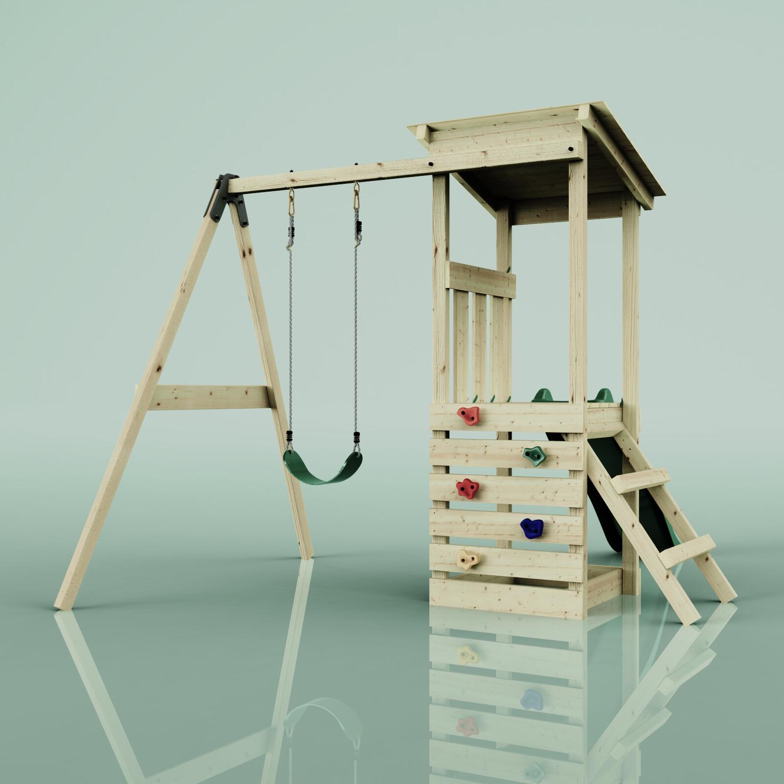 Spielturm Lyon mit Kinderschaukel in Dunkelgrün - 248 × 235 × 201 cm 4/5