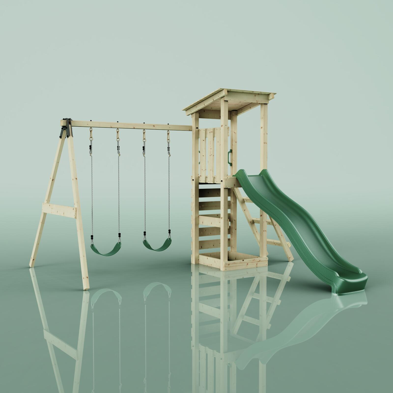 Spielturm Neapel mit Kinderschaukel in Dunkelgrün - 284 × 266 × 229 cm 5/5