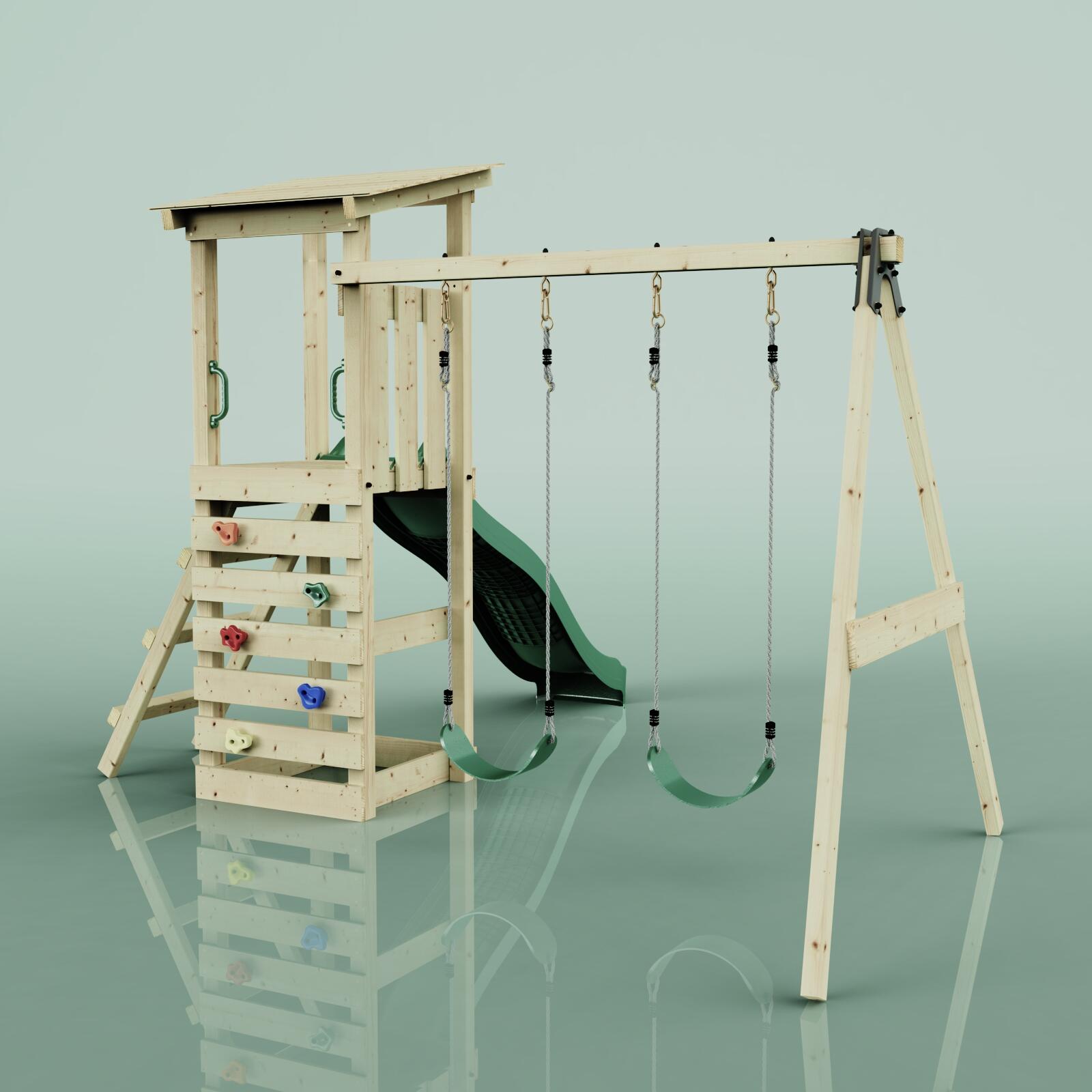 Spielturm Neapel mit Kinderschaukel in Dunkelgrün - 284 × 266 × 229 cm 4/5
