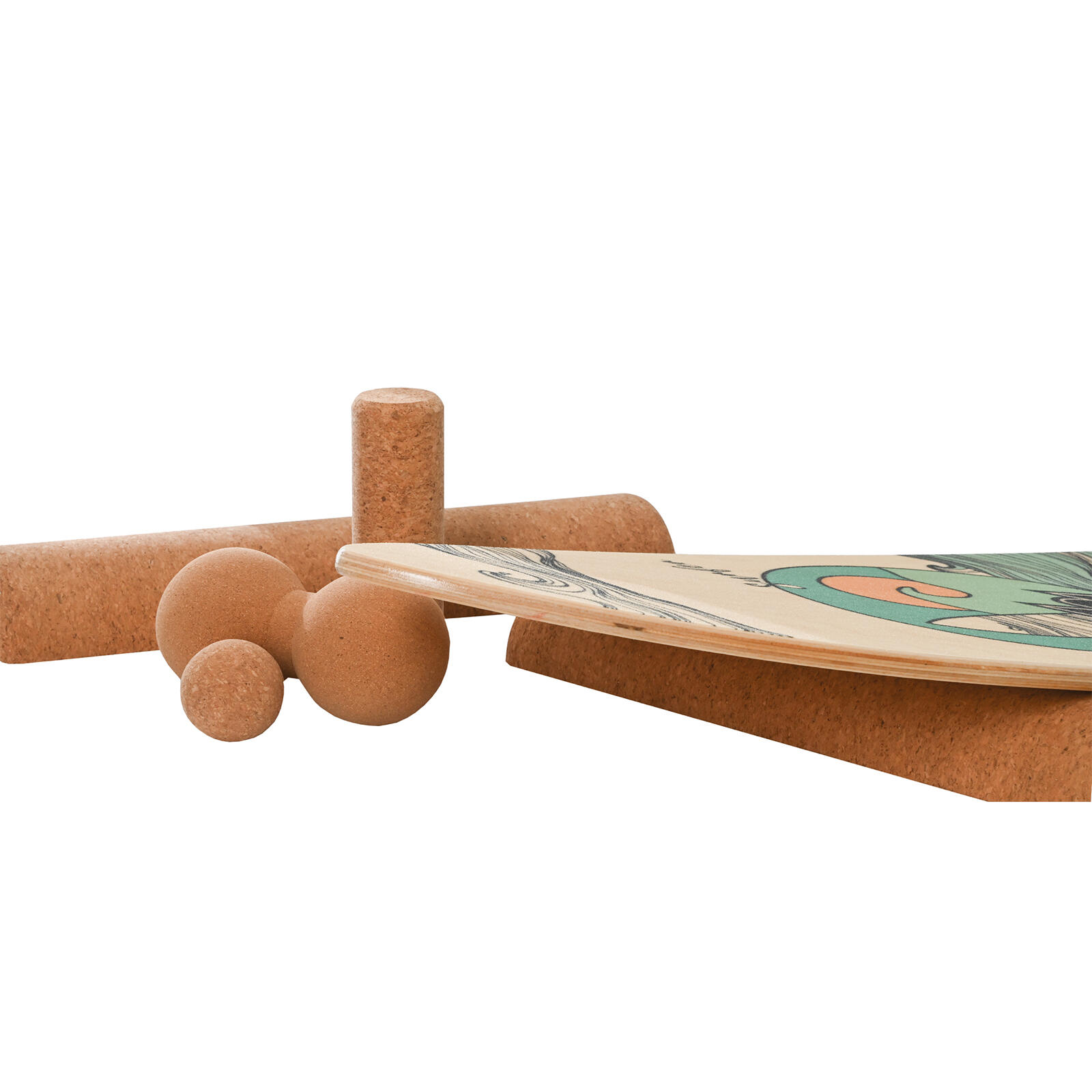 F2  Balance Board Zubehör Multi Roll Set Korkrollen und Bälle Natur 3/4