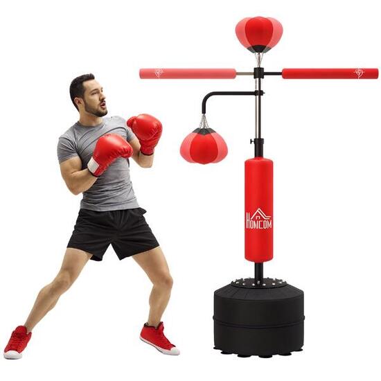Sac de frappe - fitness - men - autoportant 4 en 1 réglable - rouge