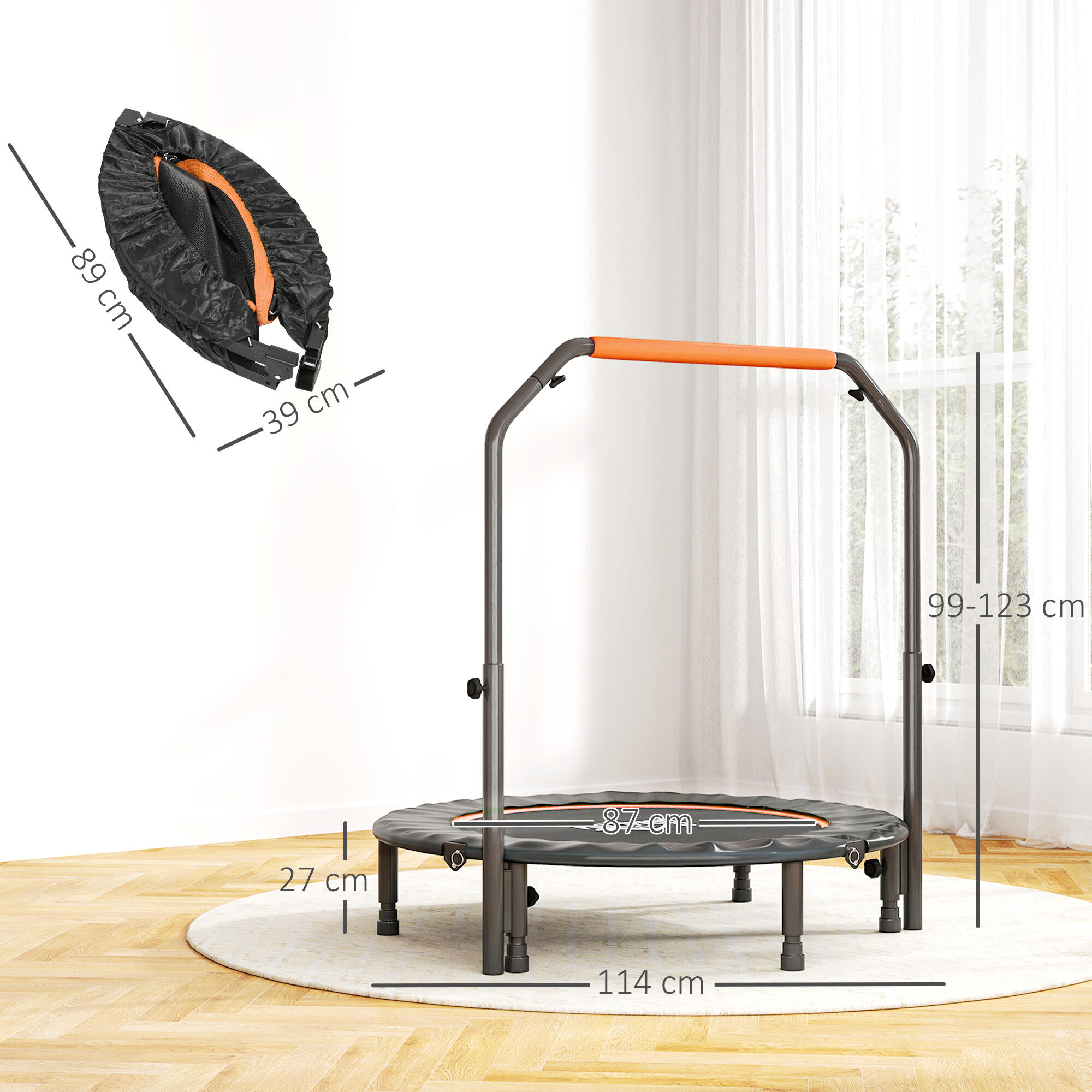 Trampolim fitness ø114x99-123 cm preto HOMCOM 3/5