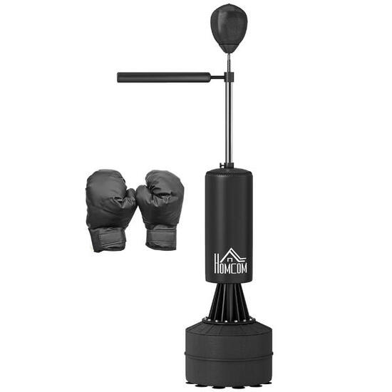 Sac de frappe sur pied balle vitesse barre réflexe hauteur réglable adulte noir