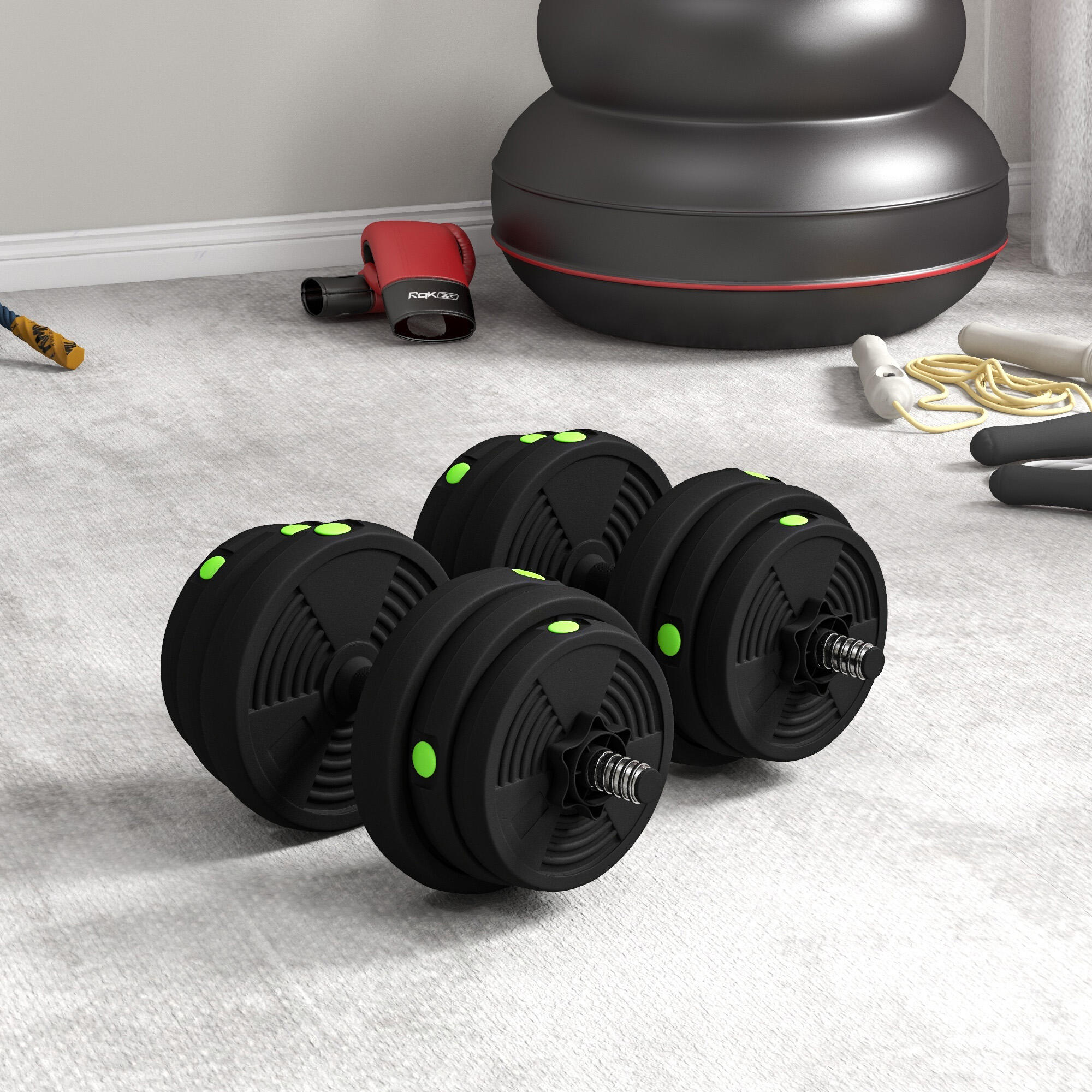 Conjunto de halteres 105x20x20 cm preto e verde SPORTNOW 4/5