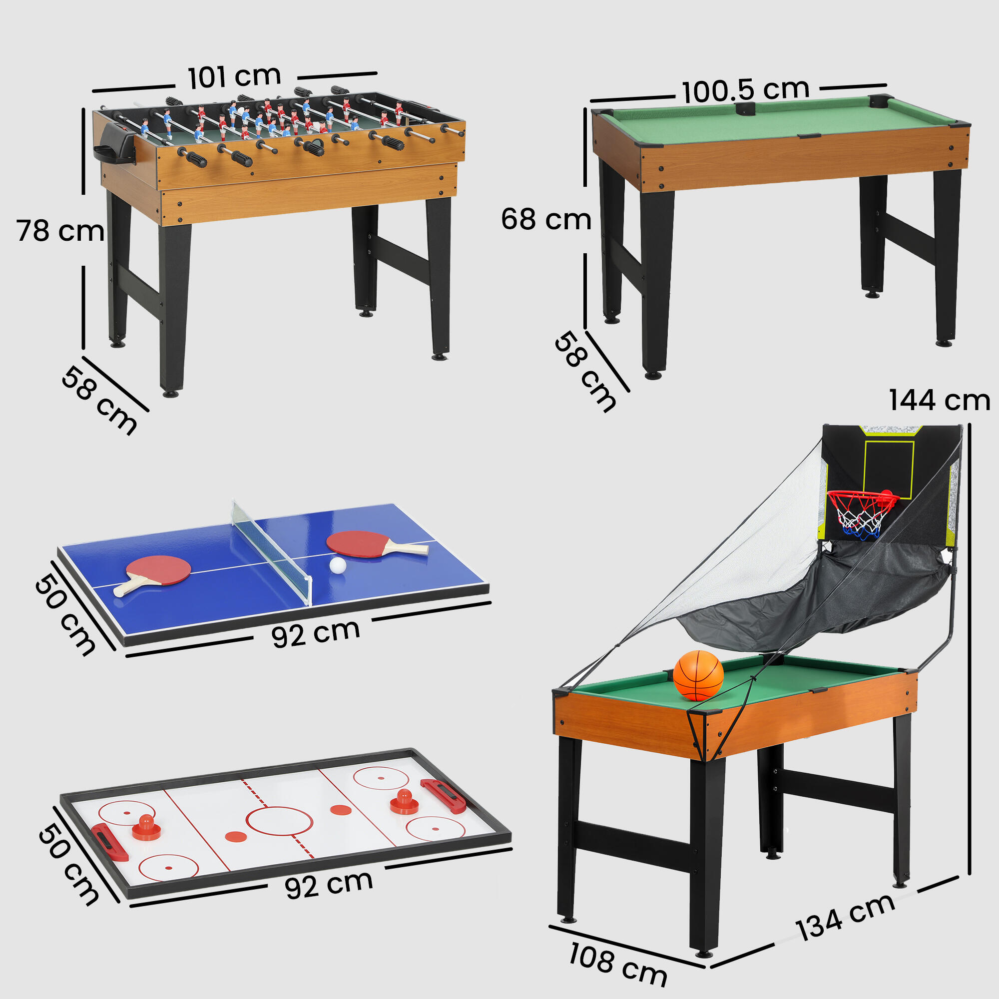 Mesa Multijuegos SPORTNOW 134x108x144 cm Natural y Negro 3/5