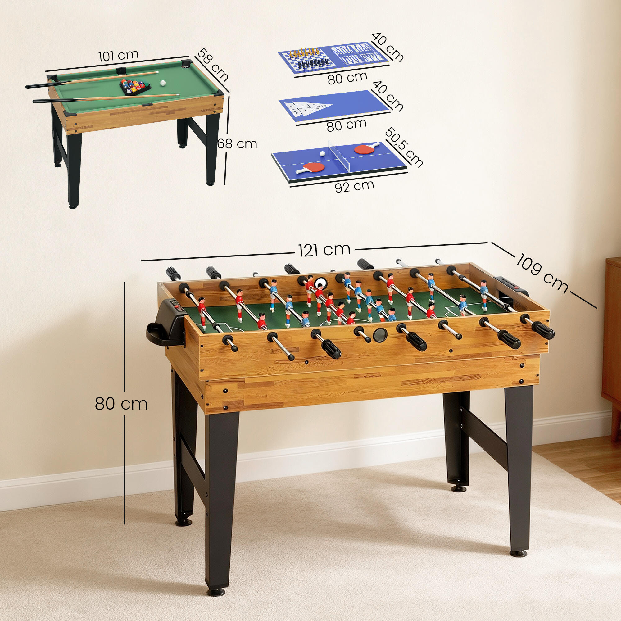 Mesa multijogos 121x109x80 cm madeira e preto SPORTNOW 3/5