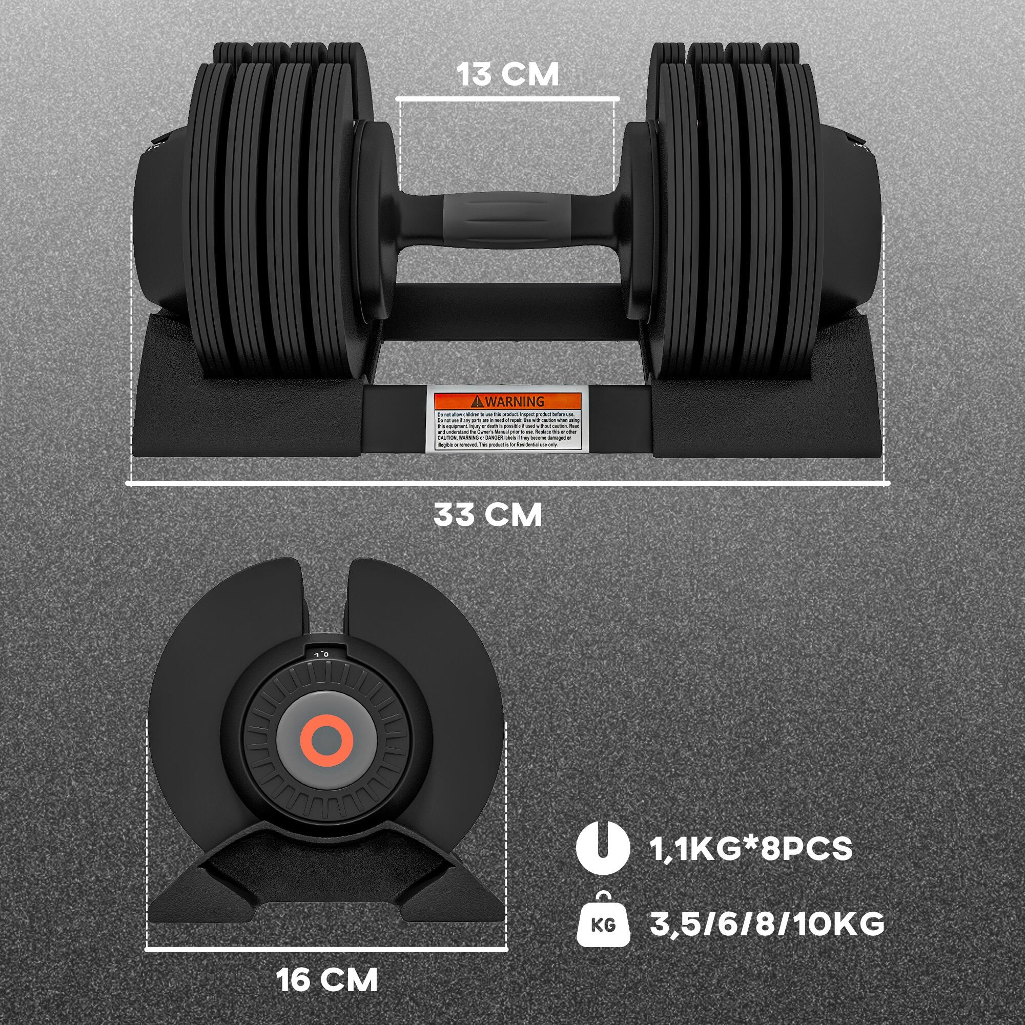 Haltère réglable poids 3,5/6/8/10 Kg max. - plateau rangement - acier ABS noir 3/5