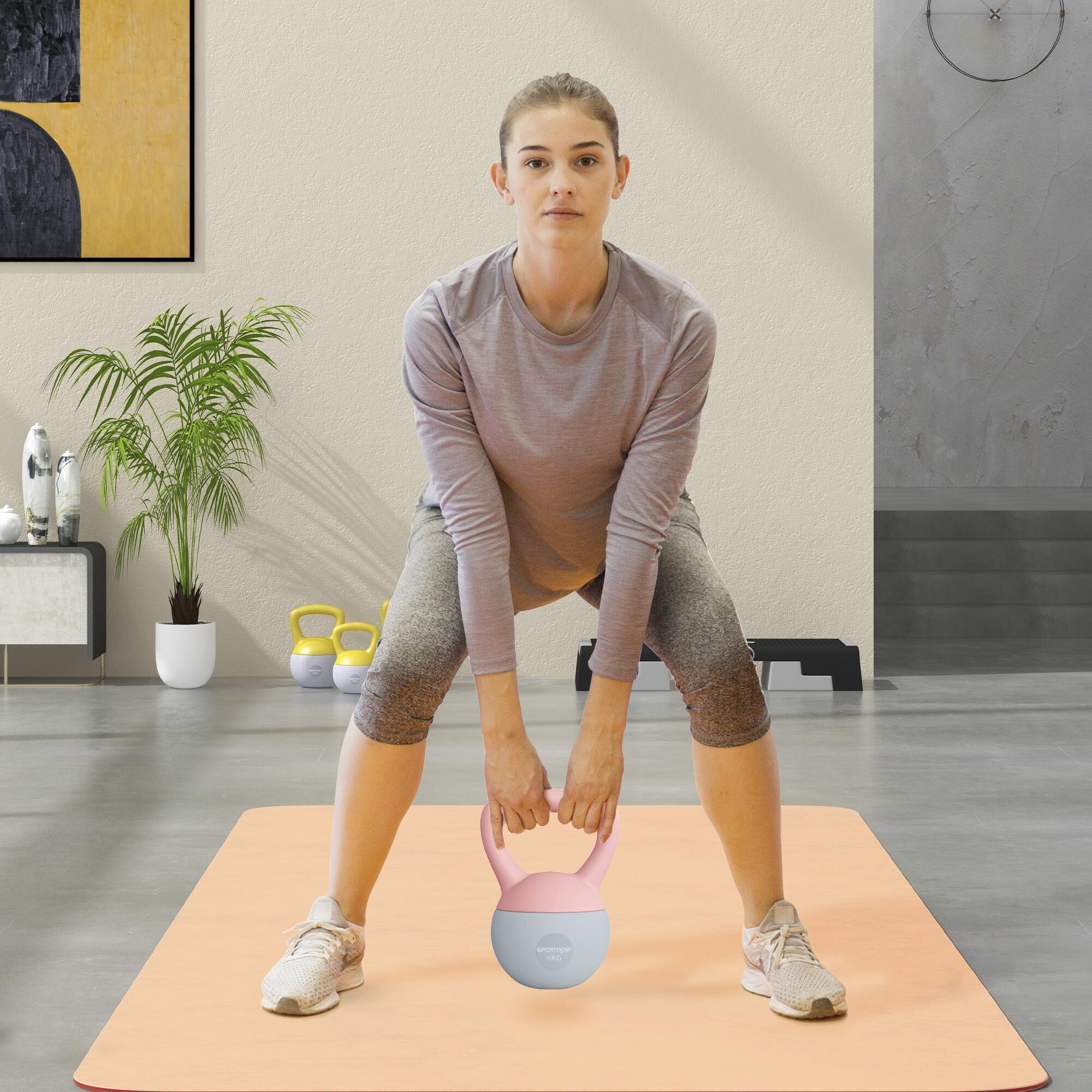 Kettlebell - Fitness - 6 kg, poignée antidérapante - Rose 3/6