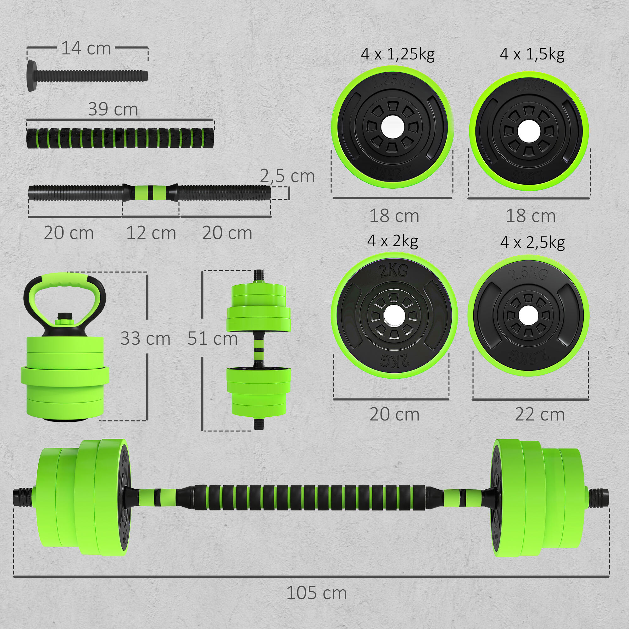 Juego de Mancuernas SPORTNOW 105x22x22 cm Verde 3/5