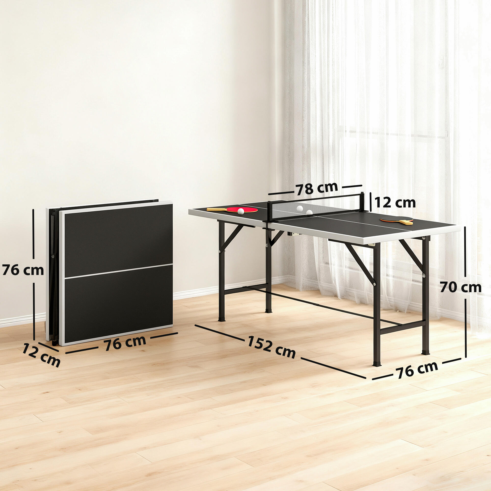 Mini Mesa Ping Pong 152x76x70 cm Preto SPORTNOW 3/5