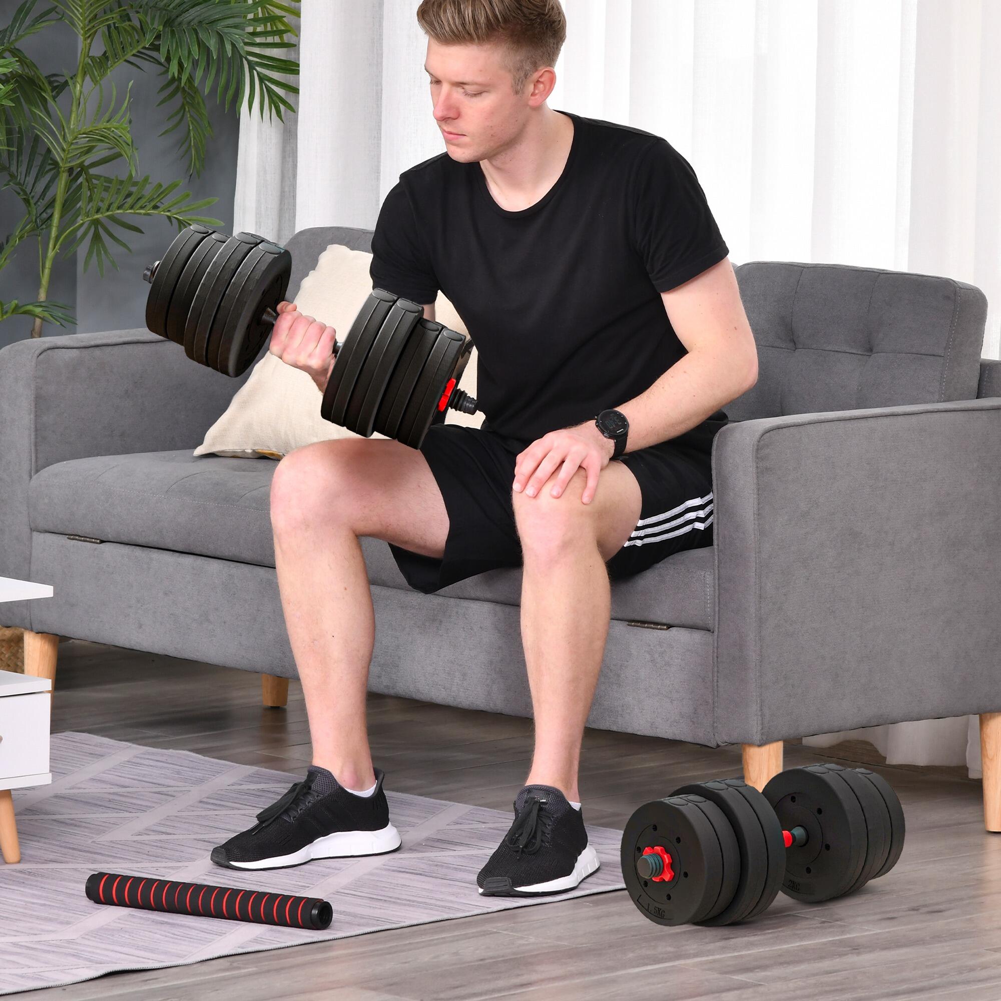 HOMCOM Set 2 Manubri con 16 Dischi Pesi da 30 kg totali e Connettore Nero 2/7