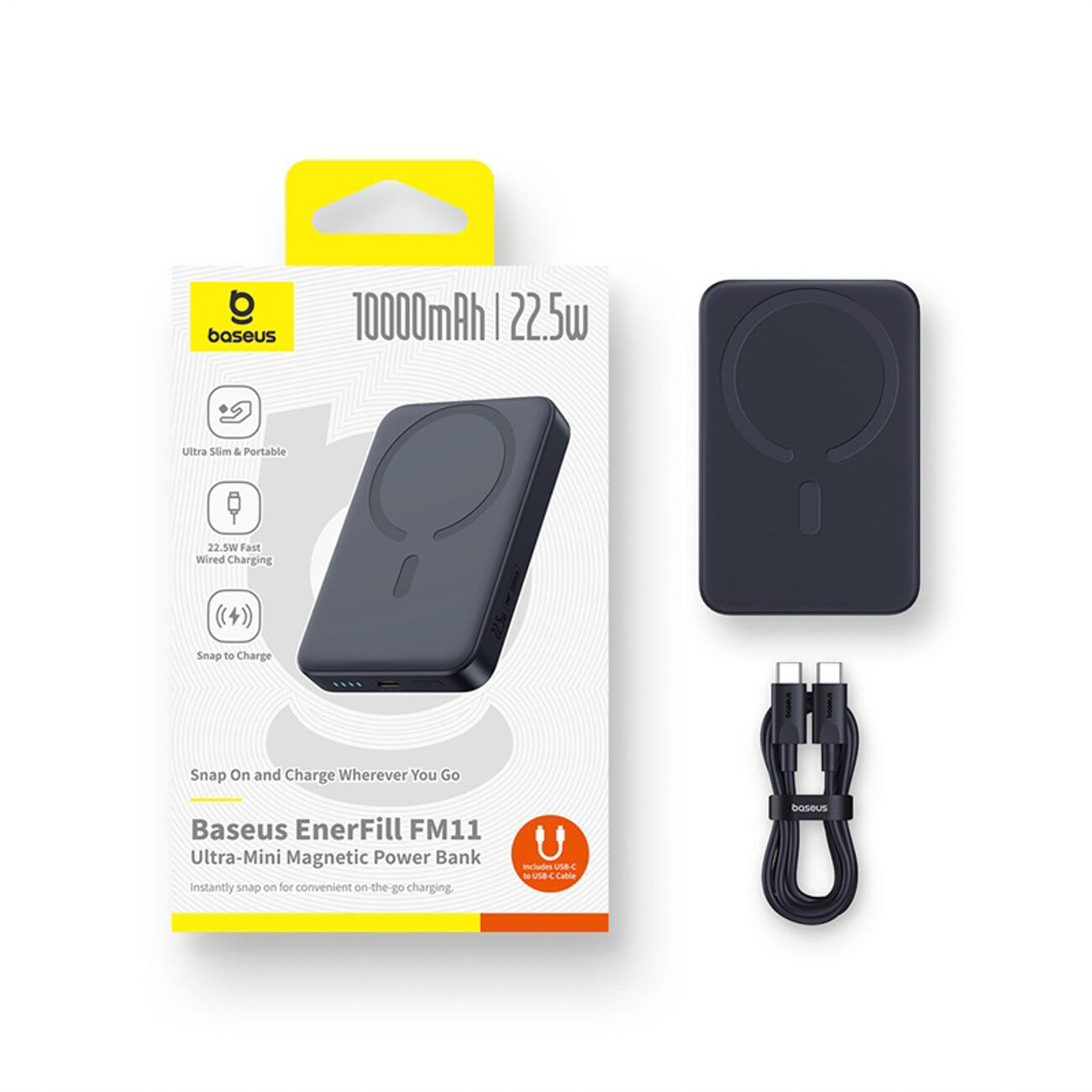 POWER BANK BASEUS 10000 mAh 22,5W INDUCTIEF MAGSAFE SNEL PD QC + KABEL 7/7