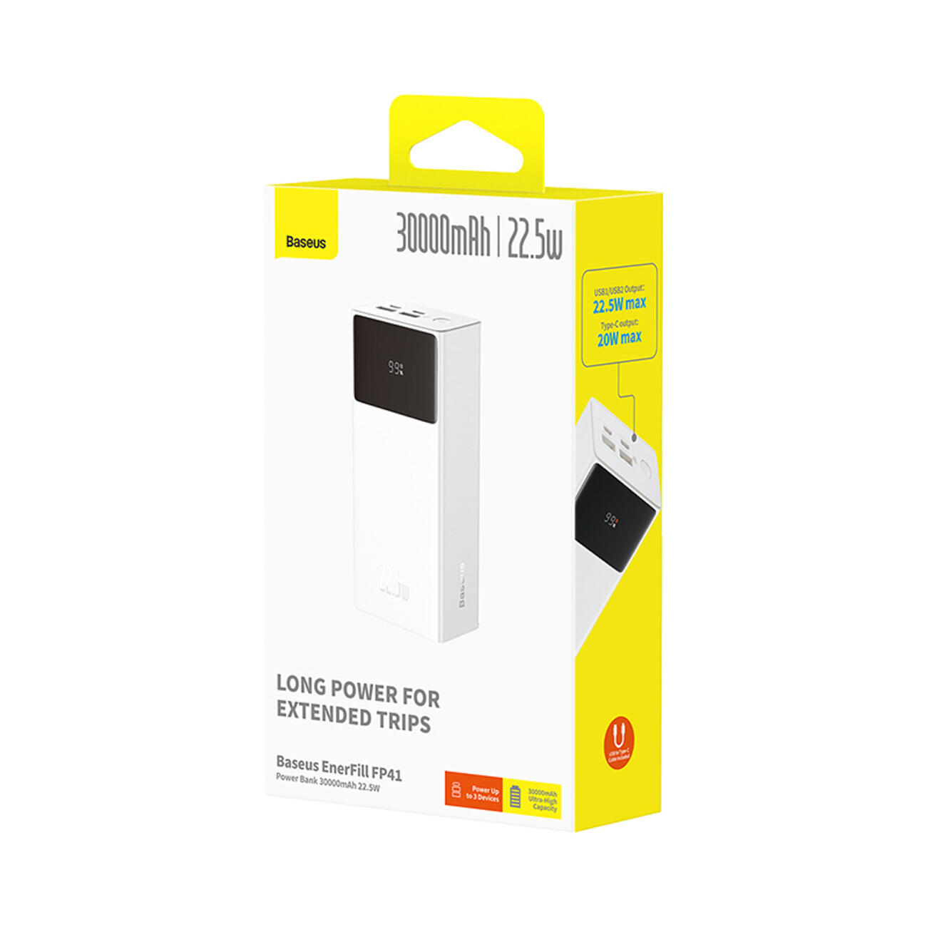 BASEUS POWERBANK 30000 MAH USB-C PD 22.5W MET KABEL 7/7