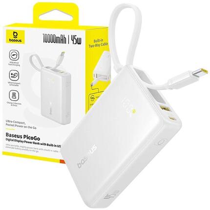 Powerbank BASEUS PicoGo 10000 mAh 45W USB-C USB-A LED mit integriertem Kabel