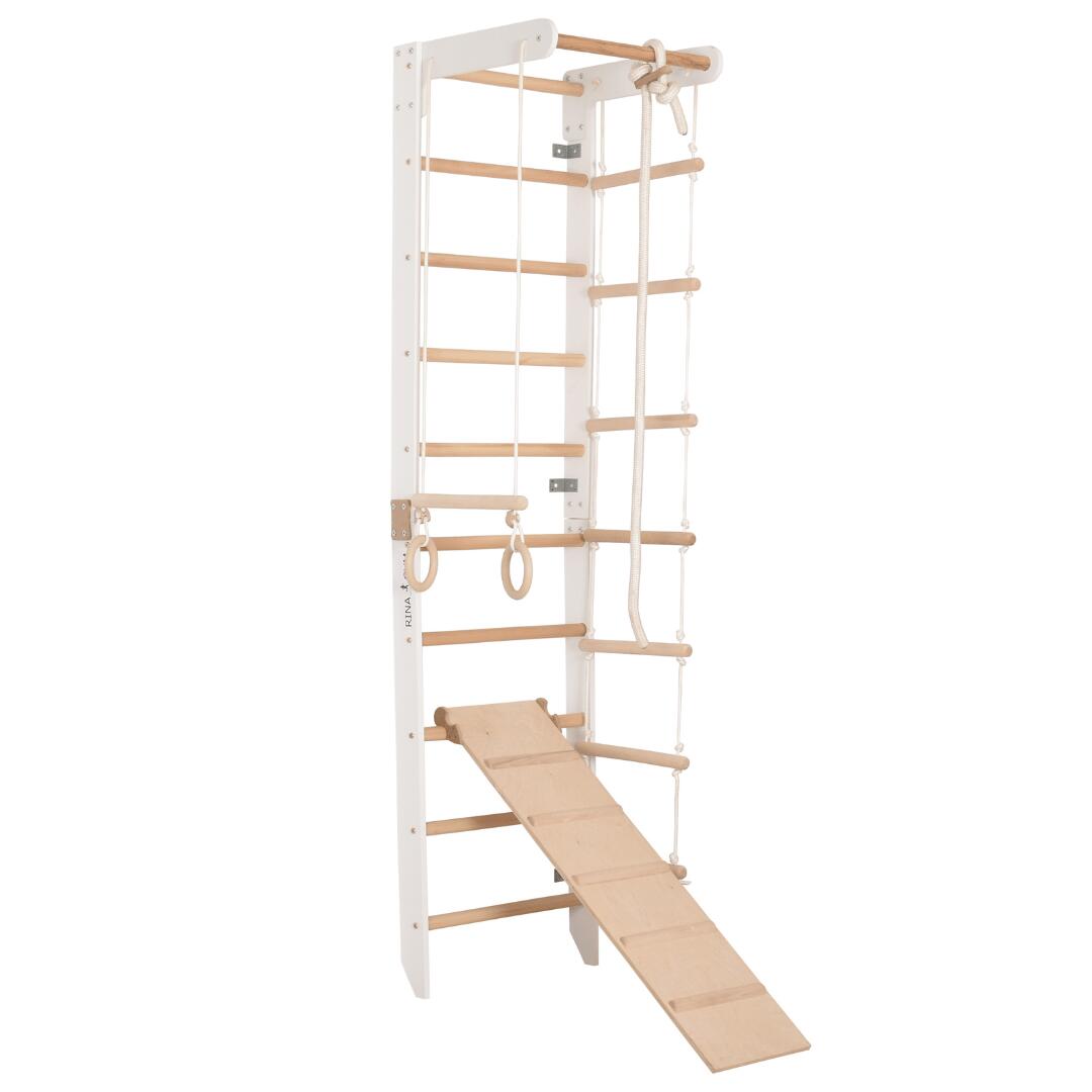 Gymnastisch wandrek met vaste stang en klimplank, wit (SPR B+slide) 3/6