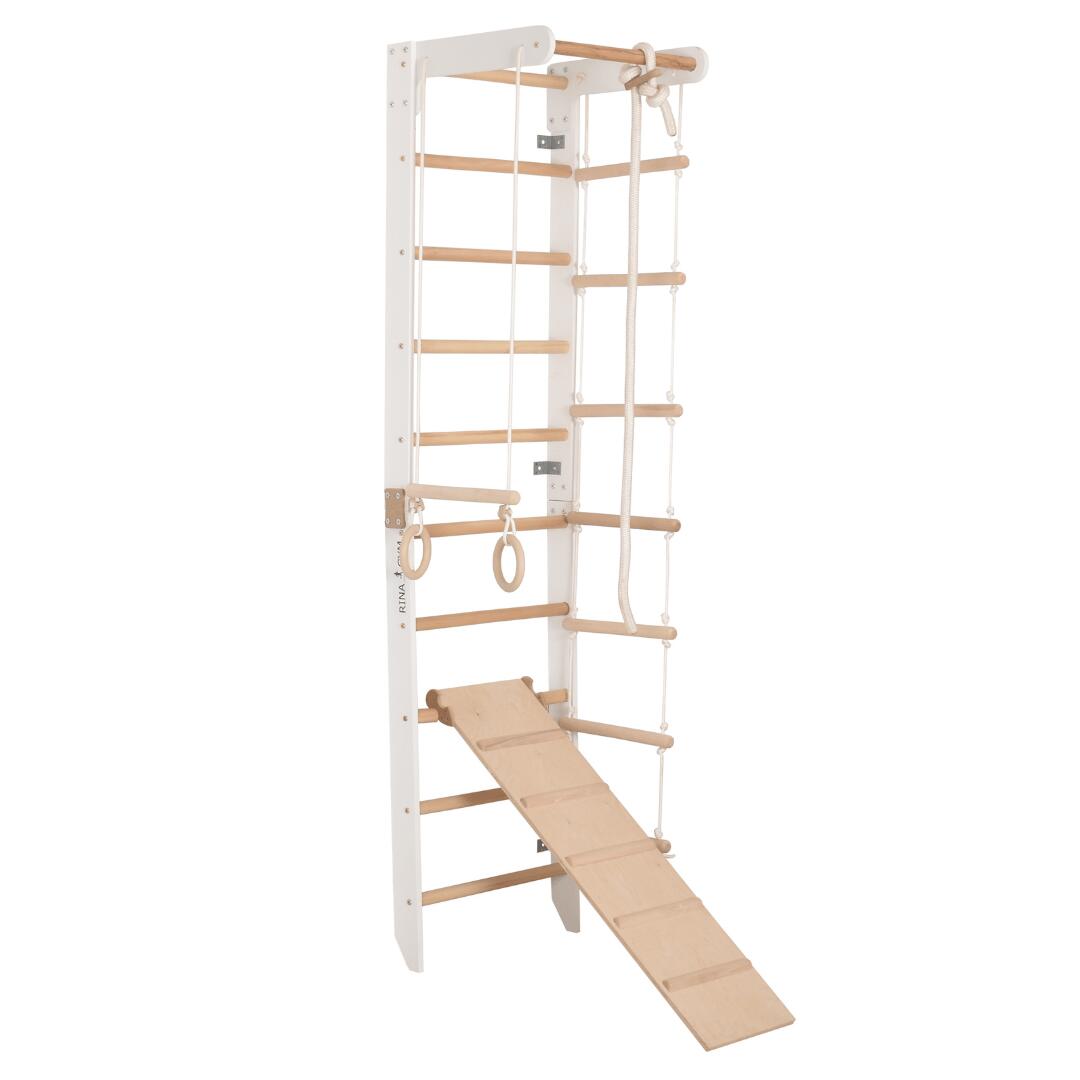 Gymnastisch wandrek met vaste stang en klimplank, wit (SPR B+slide) 6/6