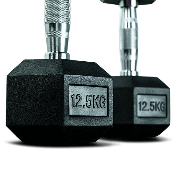 Manubri Palestra - Gomma Dura - Manubri Esagonali - Nero - 2 Pesi da 12,5 kg 5/7