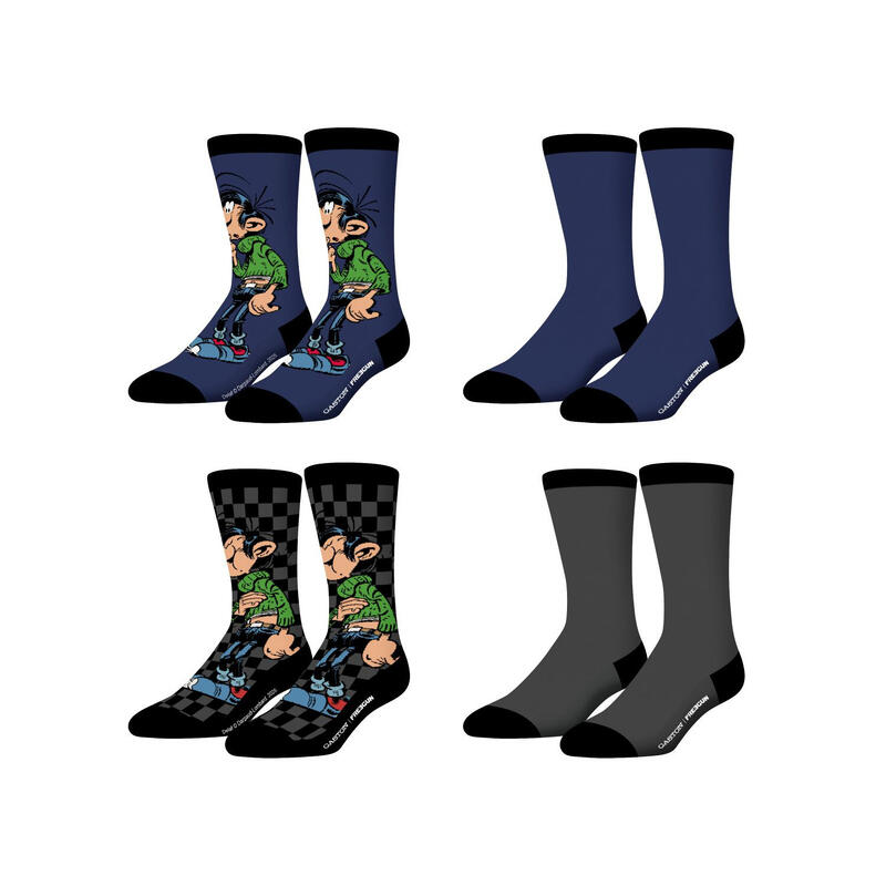 Lot De 4 Paires De Chaussettes Gaston Lagaffe FREEGUN - Modèles Fantaisie, En Coton, Pour Hommes Et Ados