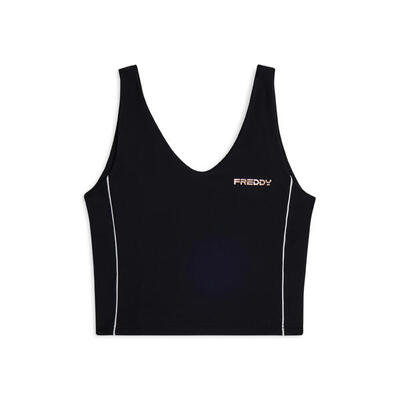 Canotta cropped con profili a contrasto e scollo ampio