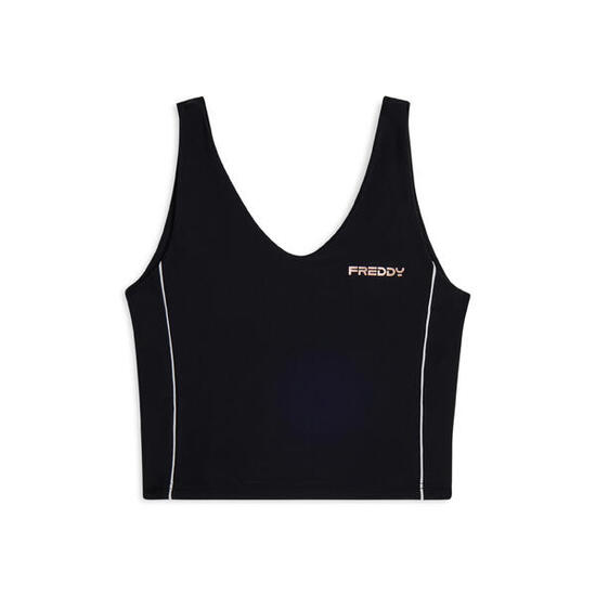 Canotta cropped con profili a contrasto e scollo ampio