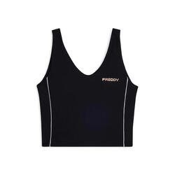 Débardeur cropped avec passepoils contrastés et col large