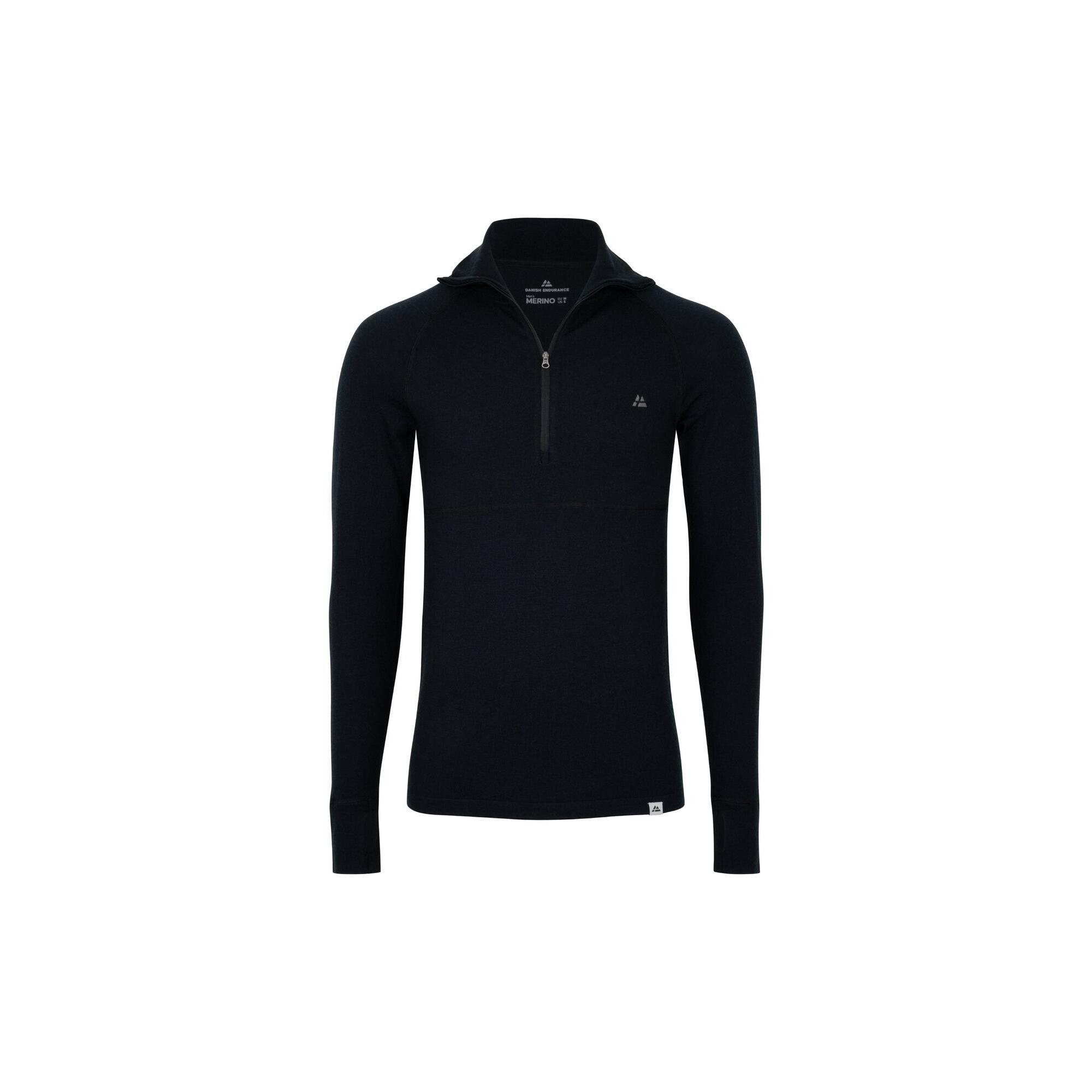 Danish Endurance - Haut Thermique Homme Mérinos Half Zip Couche De Base Chaude Et Respirante - Chemise Manches Longues - Noir - Decathlon