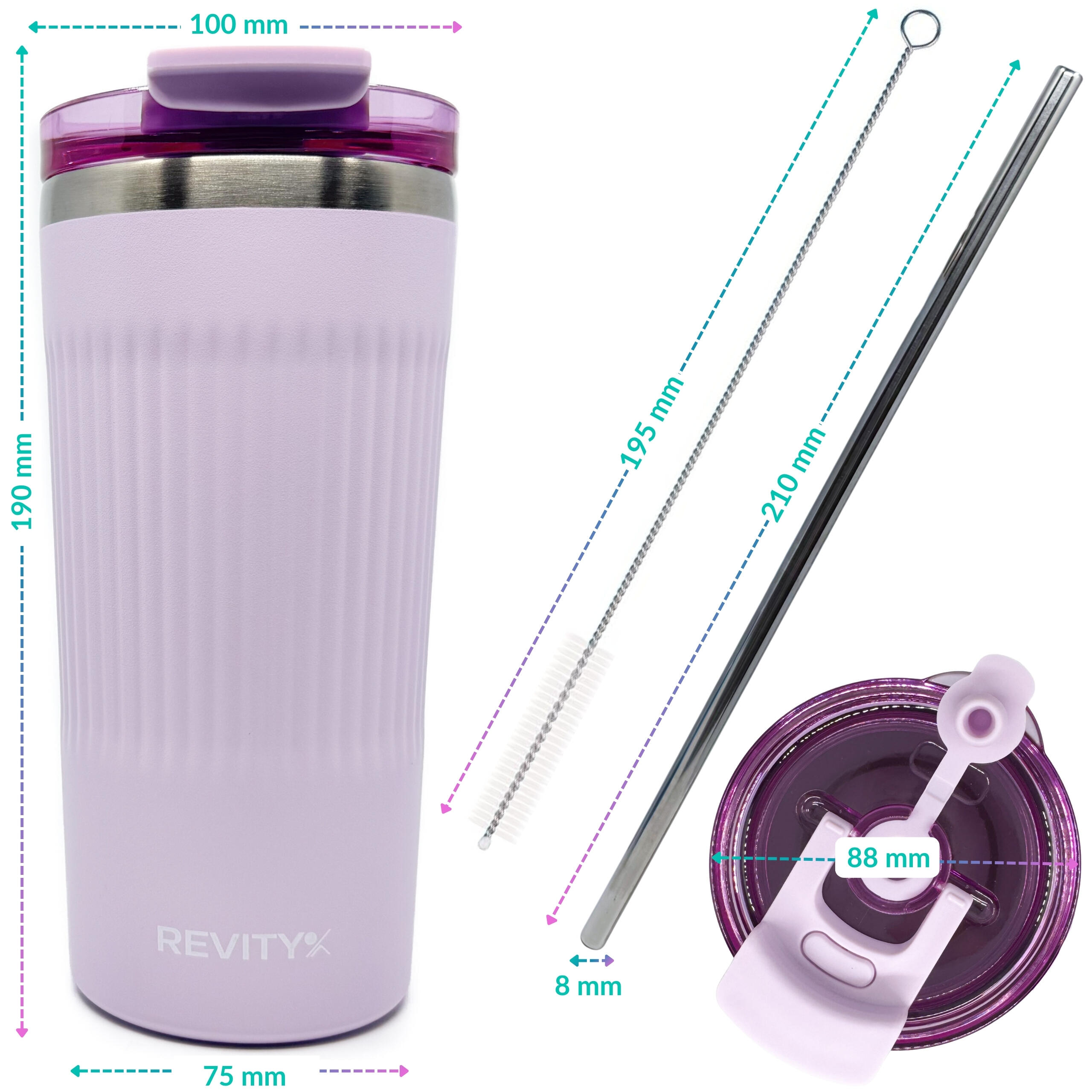 Tazza termica acciaio cannuccia 600 ml ermetica spazzolino 7/7
