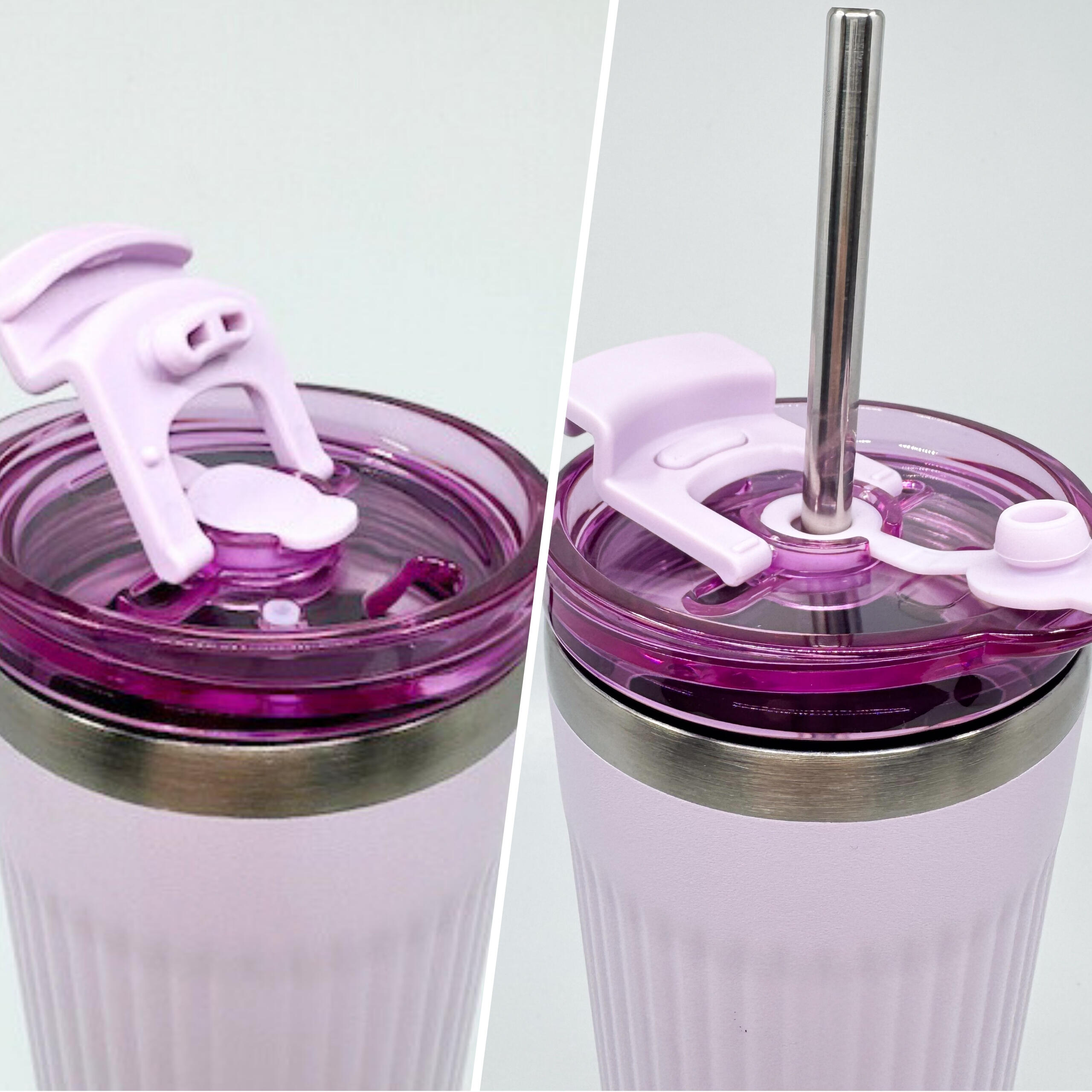 Tazza termica acciaio cannuccia 600 ml ermetica spazzolino 4/7