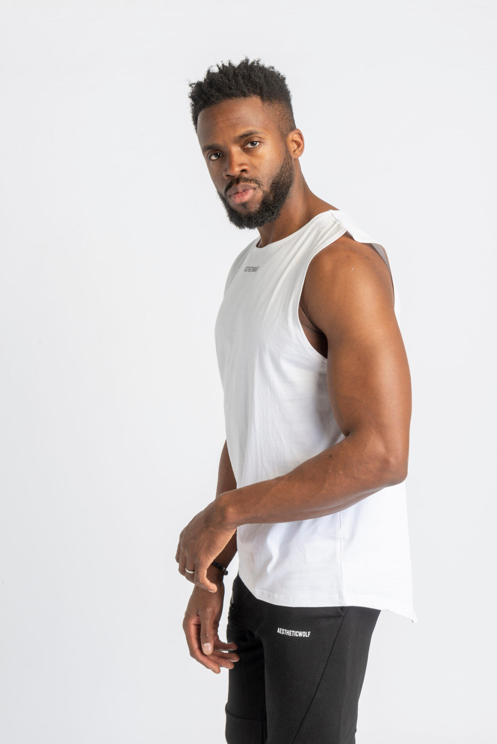 Core Scoop Débardeur T-Shirt - Fitness - Homme - Blanc 3/4