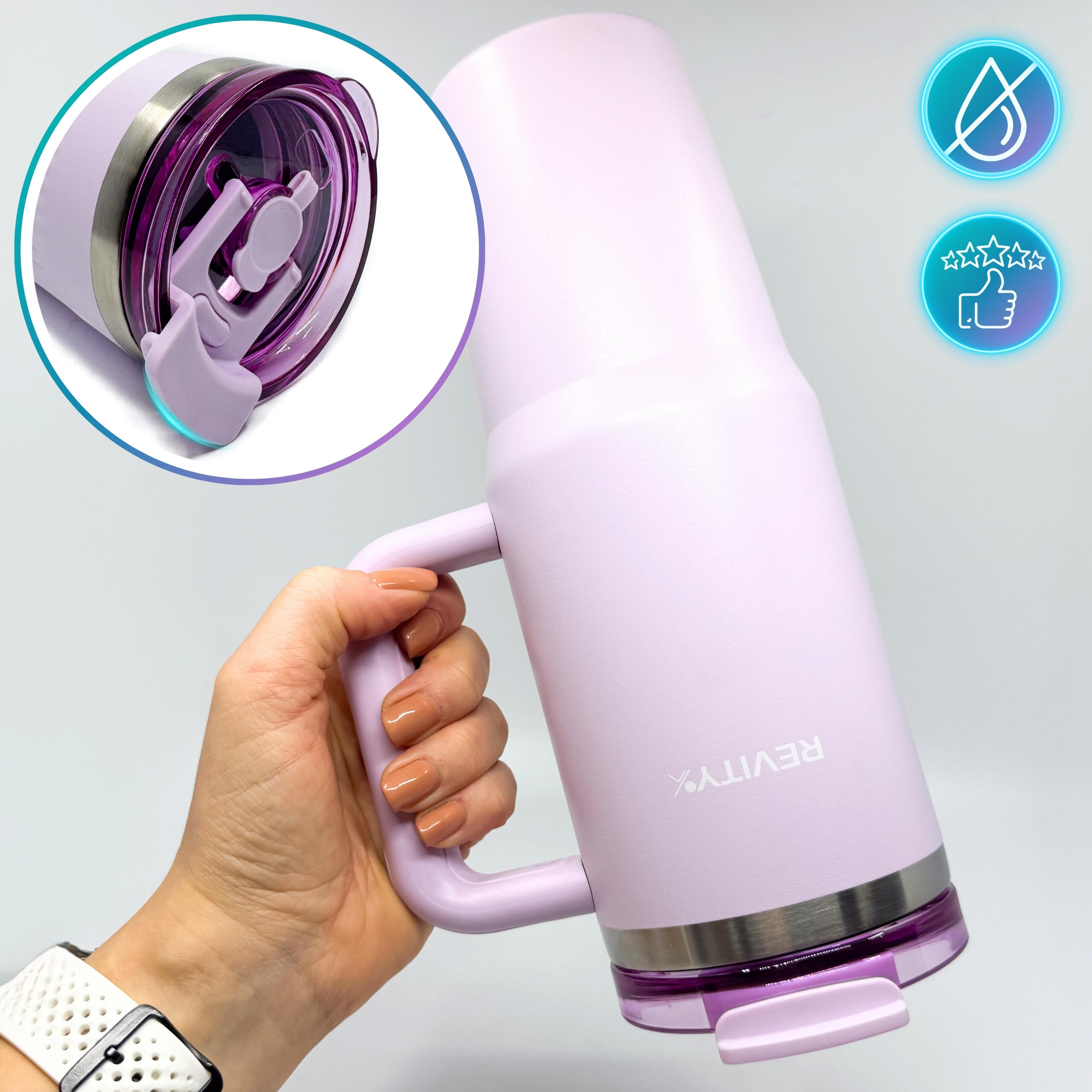 Vaso taza isotérmico de acero inoxidable 900 ml con pajita y asa 5/7