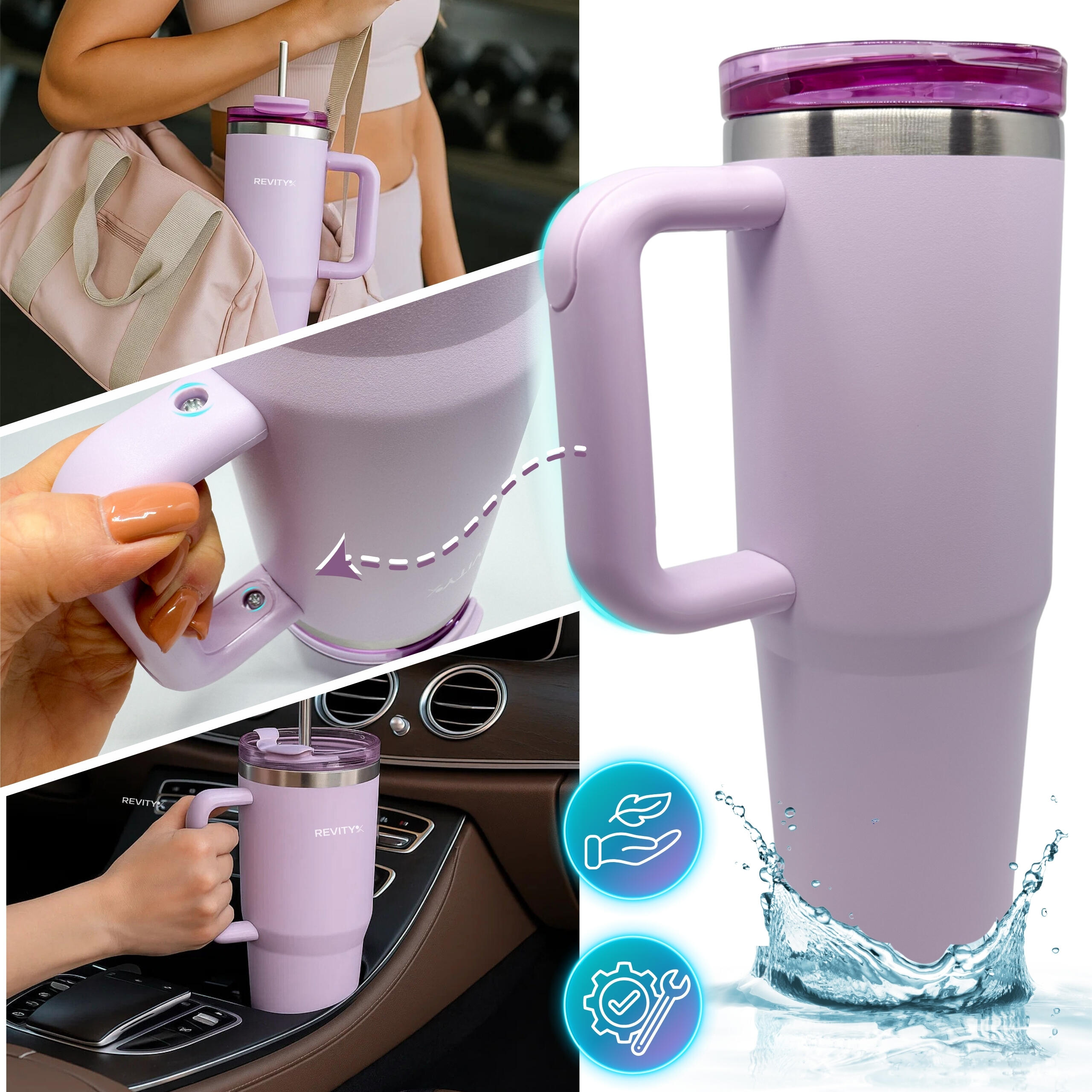 Vaso taza isotérmico de acero inoxidable 900 ml con pajita y asa 4/7