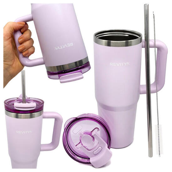 Kubek termiczny ze słomką i uchwytem, termos stal nierdzewna 900 ml