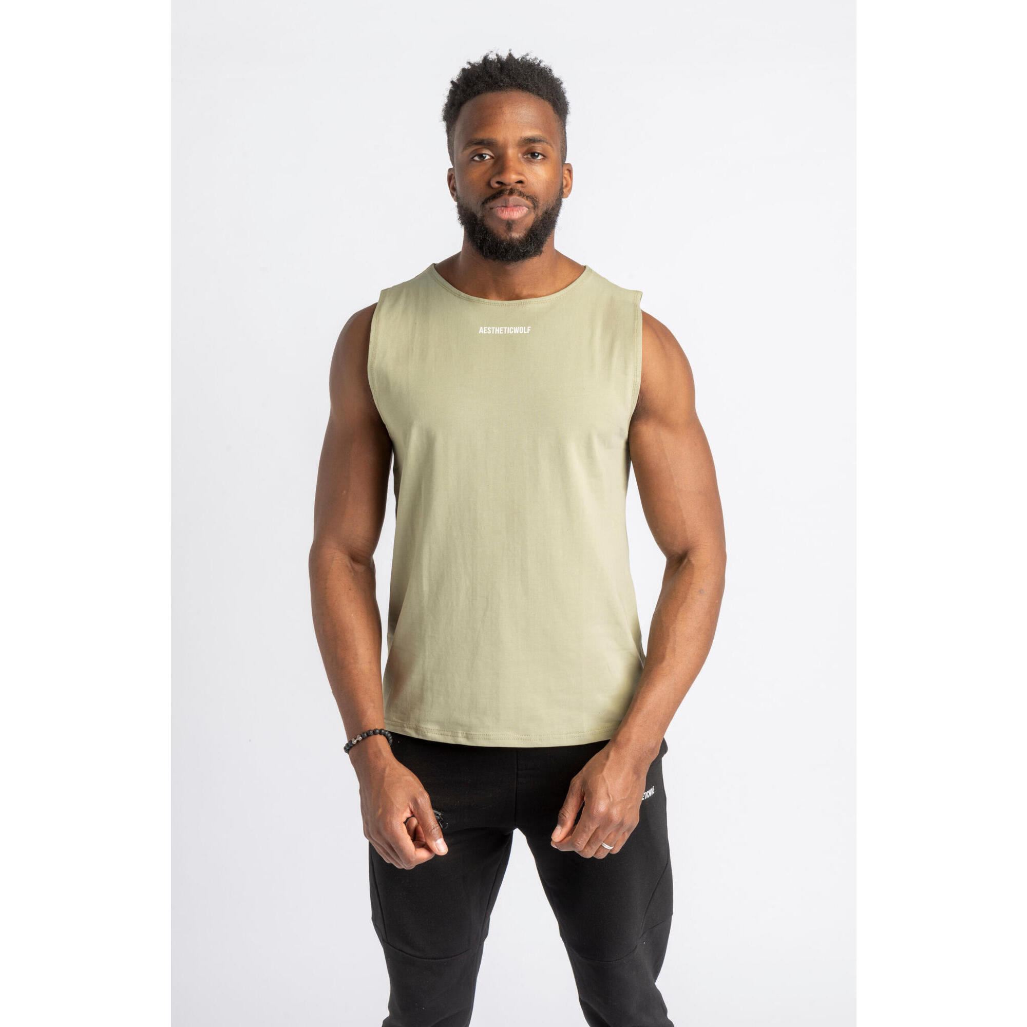 Aesthetic Wolf - Core Scoop Débardeur T-shirt - Fitness - Homme - Vert Sauge - T-shirt Sans Manche - Vert - 36 Xs - Decathlon