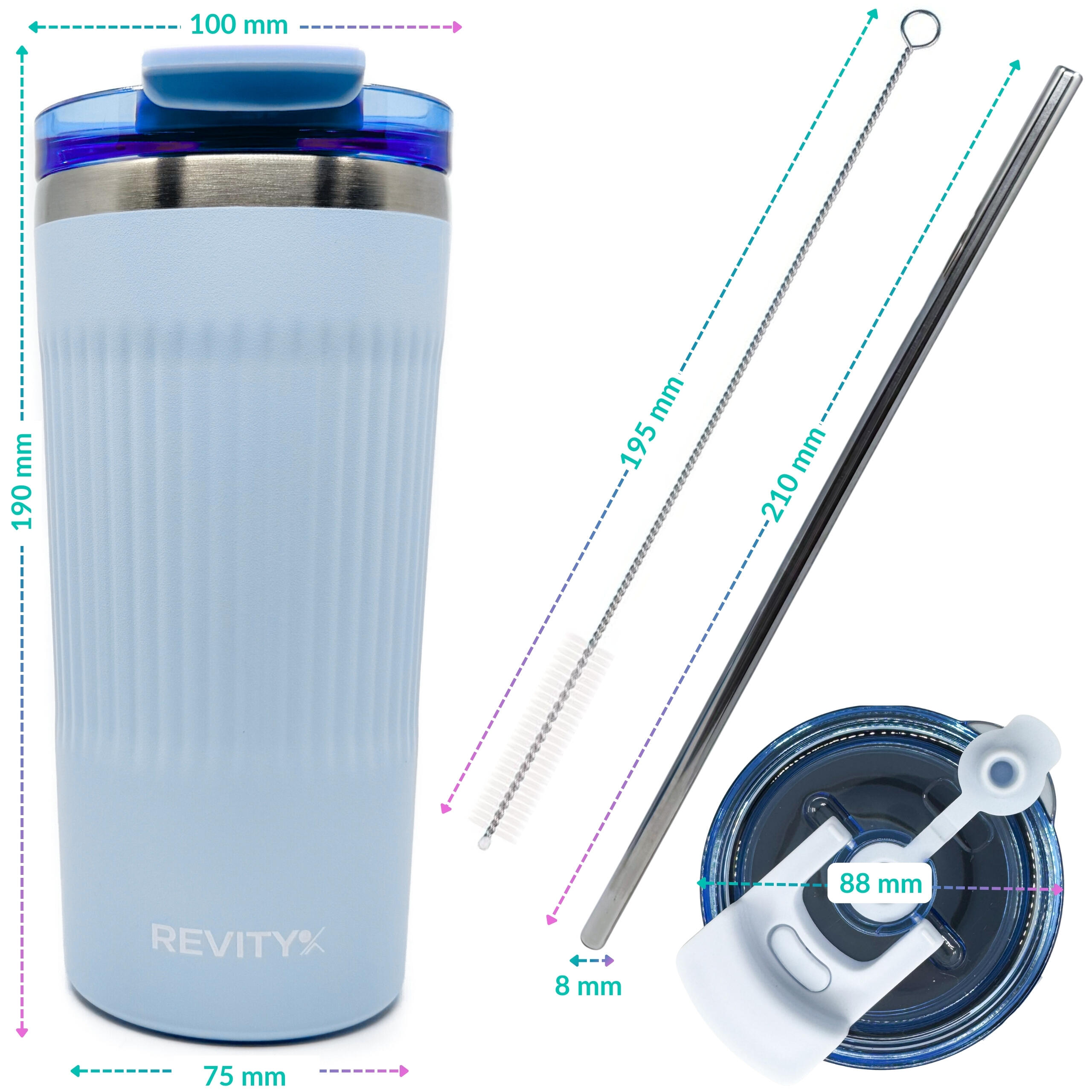 Thermosbeker - thermosfles met rietje RVS 600 ml + schoonmaakborsteltje 7/7