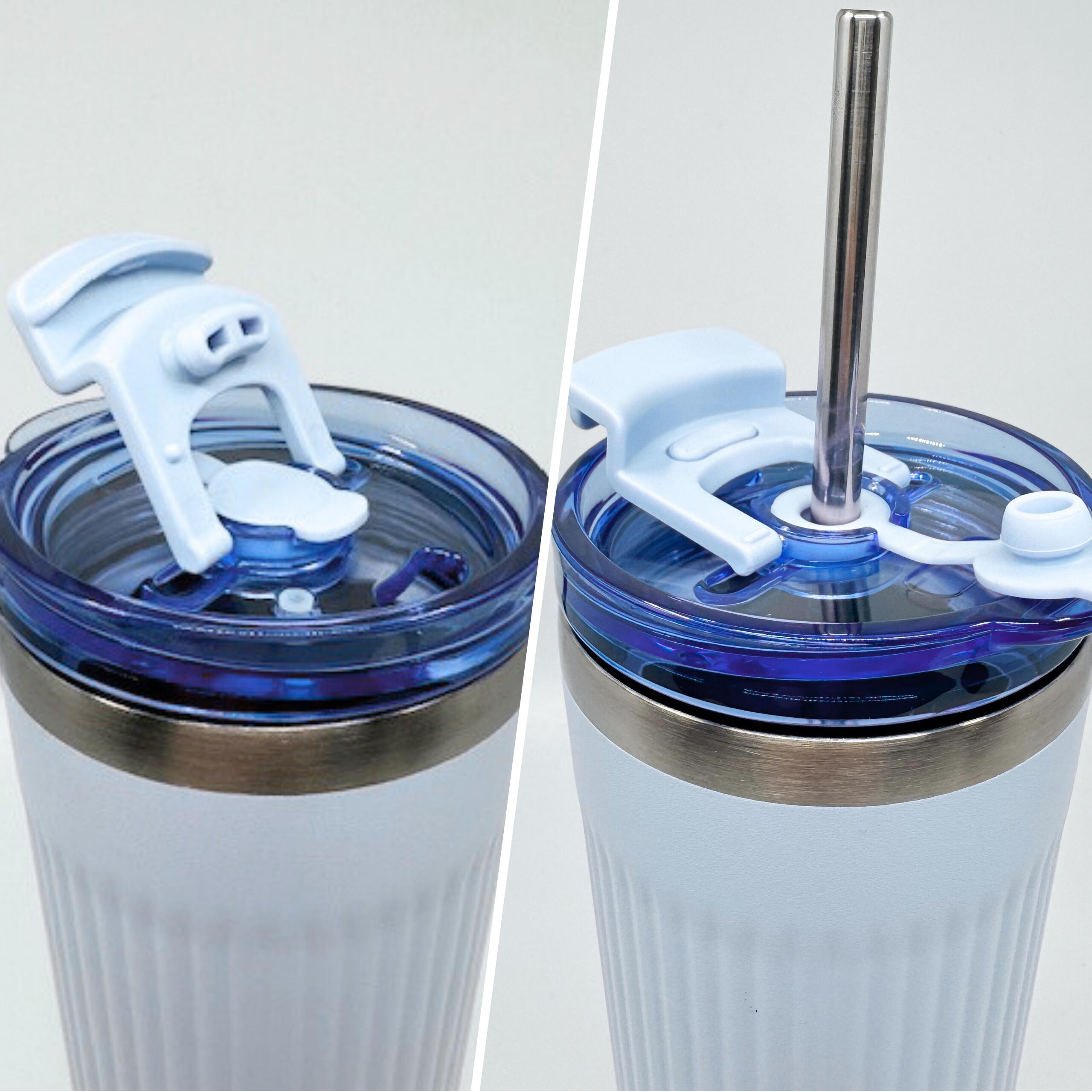 Thermosbeker - thermosfles met rietje RVS 600 ml + schoonmaakborsteltje 4/7