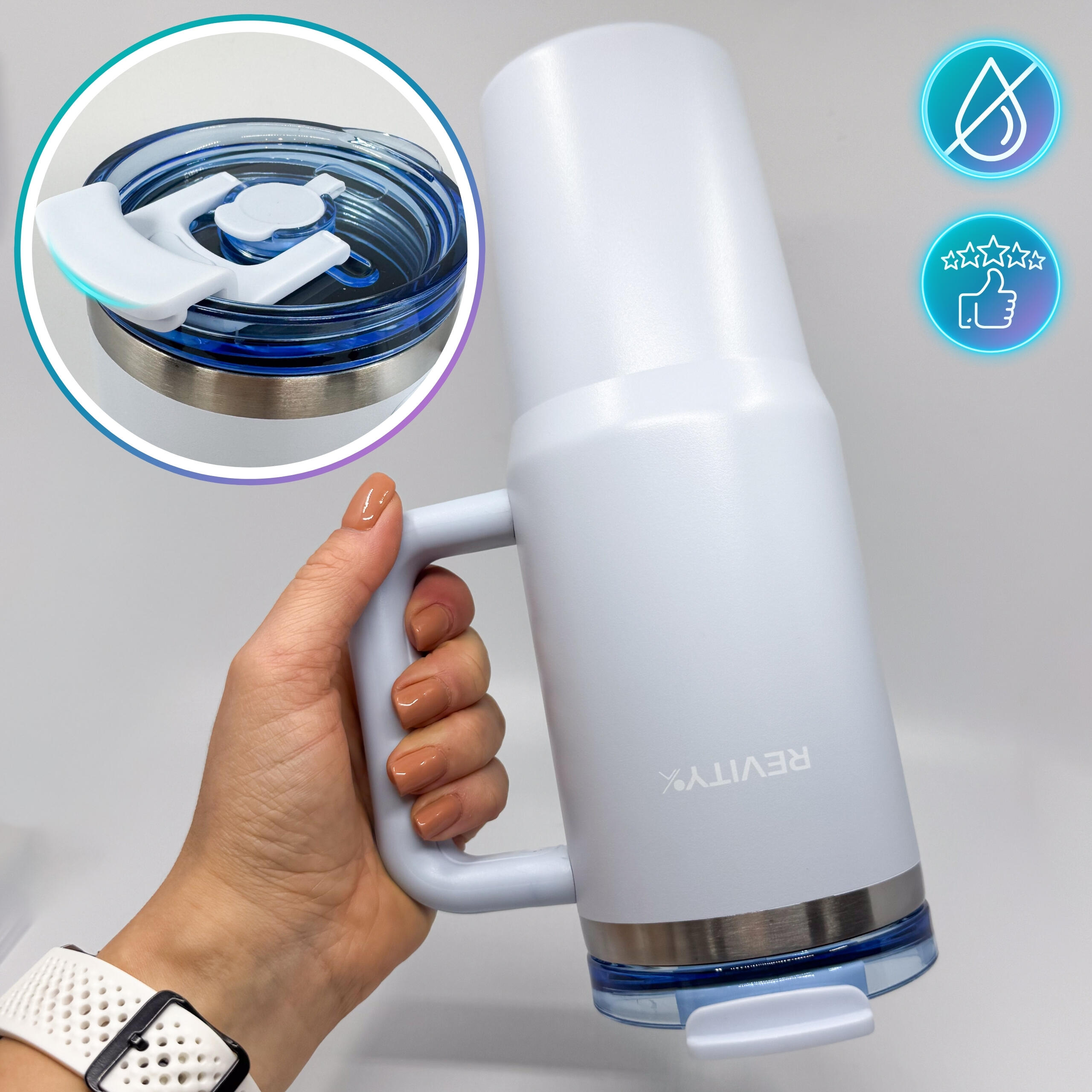 Vaso taza isotérmico de acero inoxidable 900 ml con pajita y asa 5/7