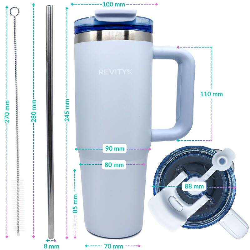 Termohrnek s brčkem a uchem - nerezová termoska 900 ml