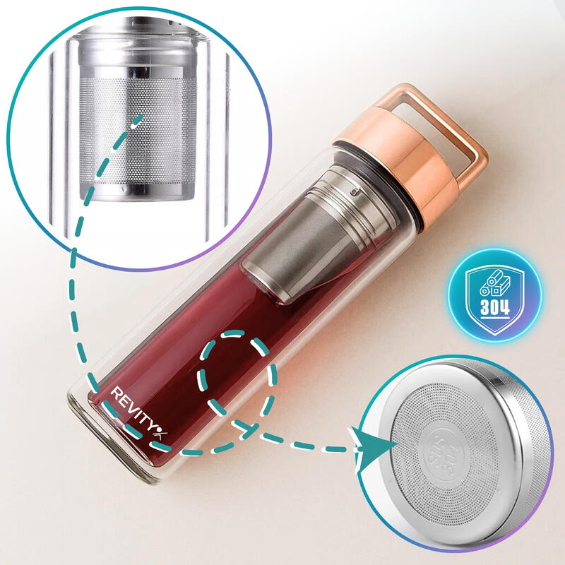 Sticlă termică din sticlă cu infuzor pentru ceai băuturi calde și reci 450 ml