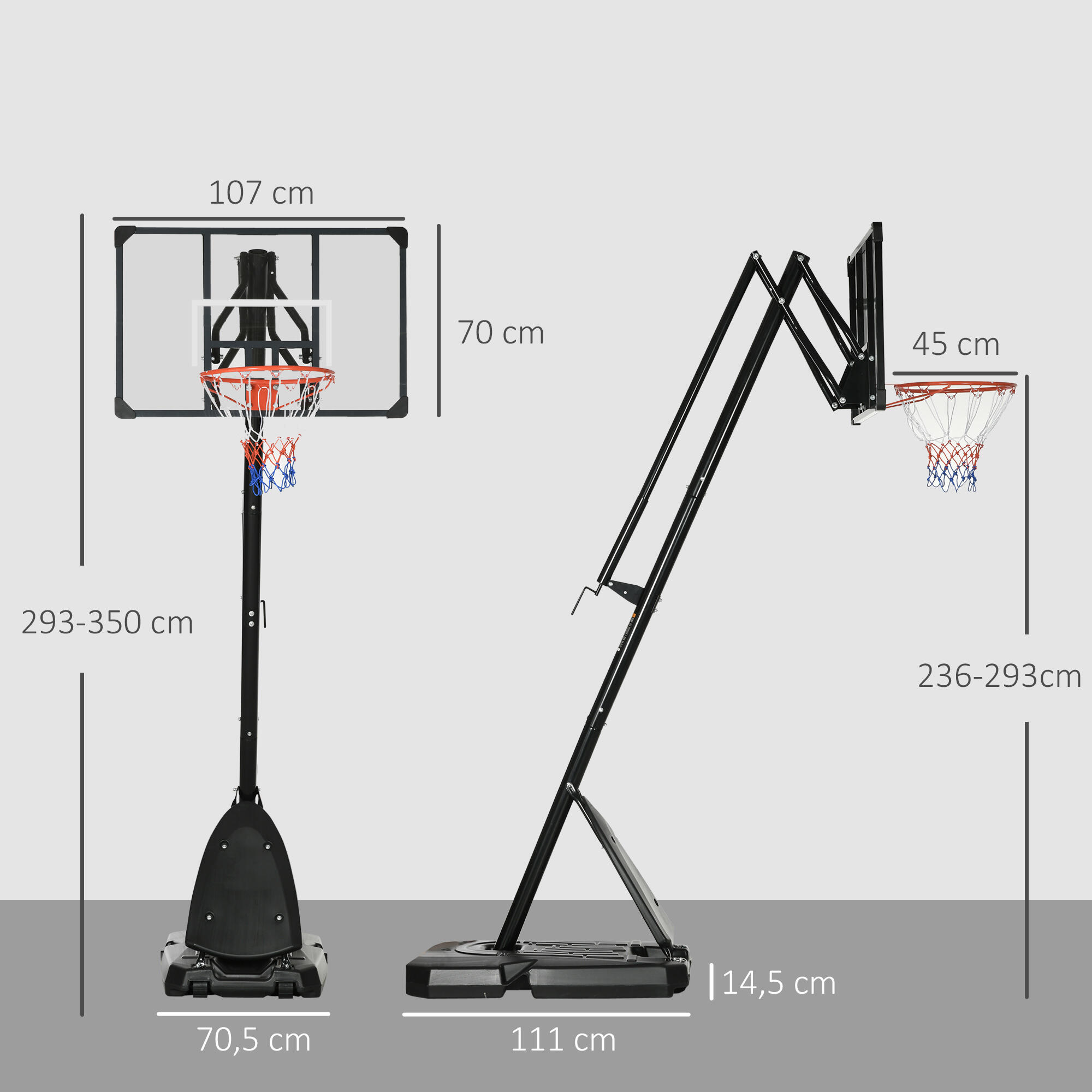 Tabela de Basquetebol SPORTNOW 111x70,5x293-350 cm Preto 3/6
