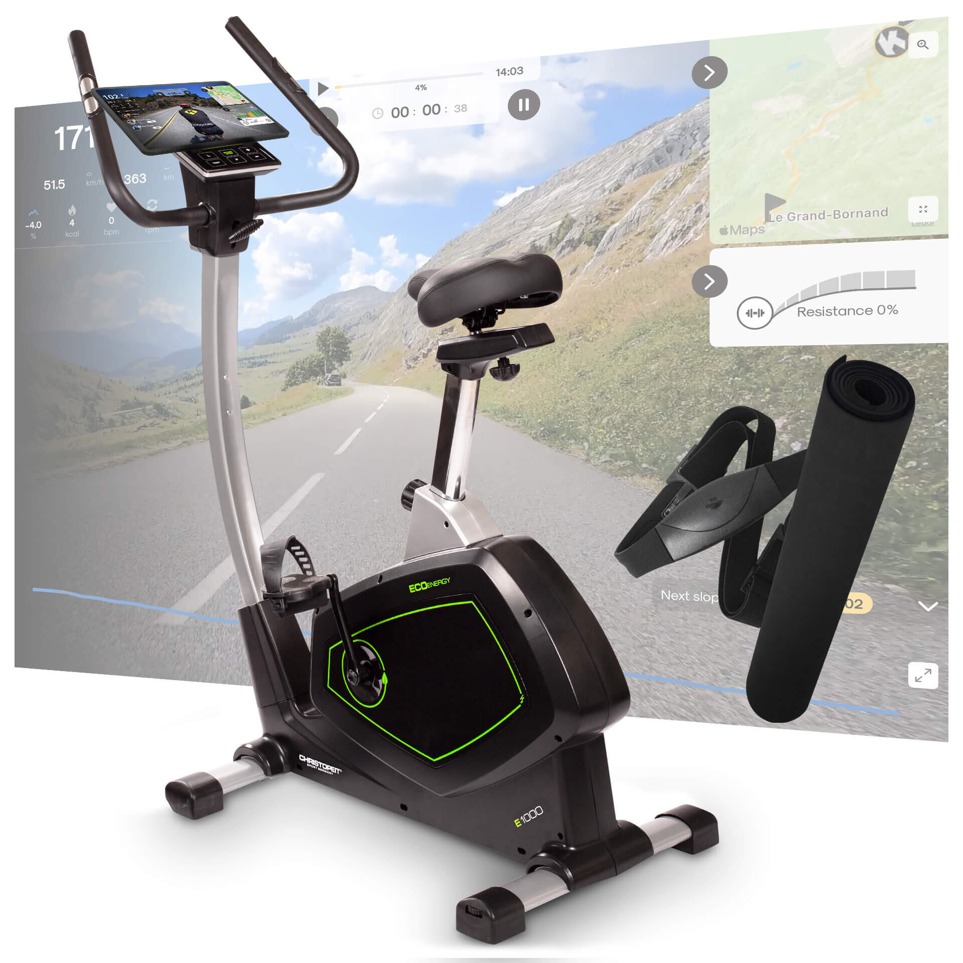 Christopeit - Vélo D'Appartement - Autopropulsé - Tapis Et Ceinture Cardiaque Inclus -eco 1000 - Home Trainer - Noir - Taille Unique - Decathlon