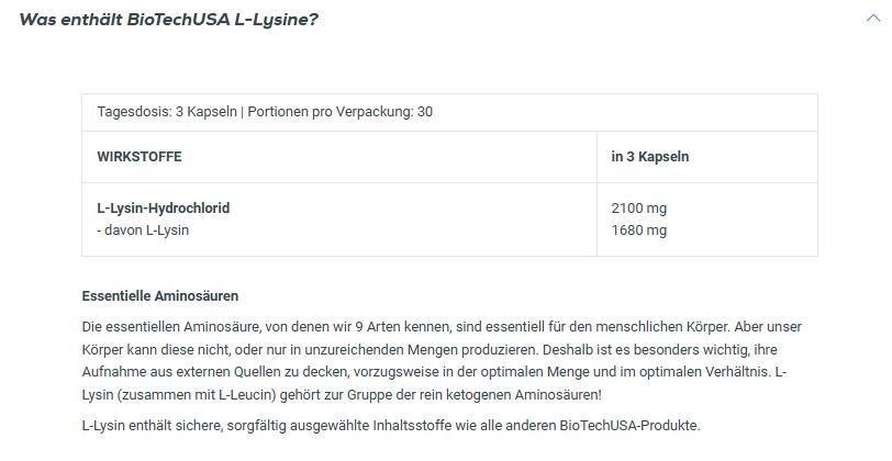 L-lysine - 90 cápsulas de Biotech USA 3/5