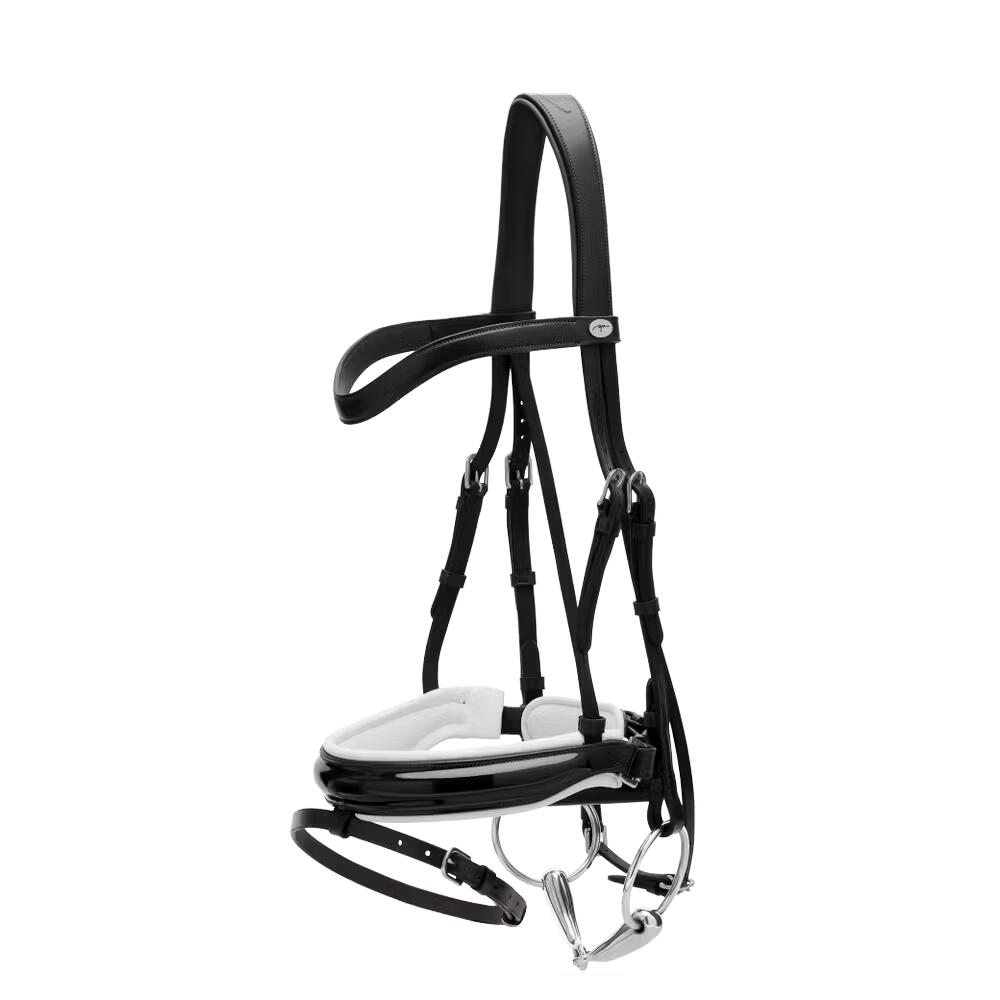 Bridon équitation muserolle combinée large vernissé avec doublure blanche Dy'on 6/6