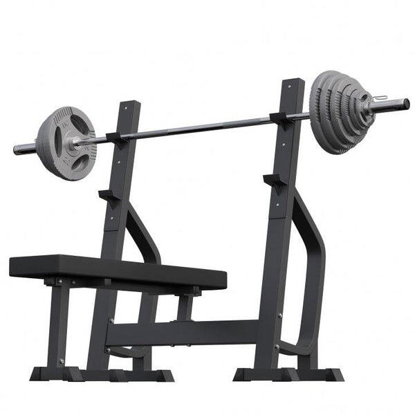 Vlakke halterbank met 130 kg olympische halter 2/15