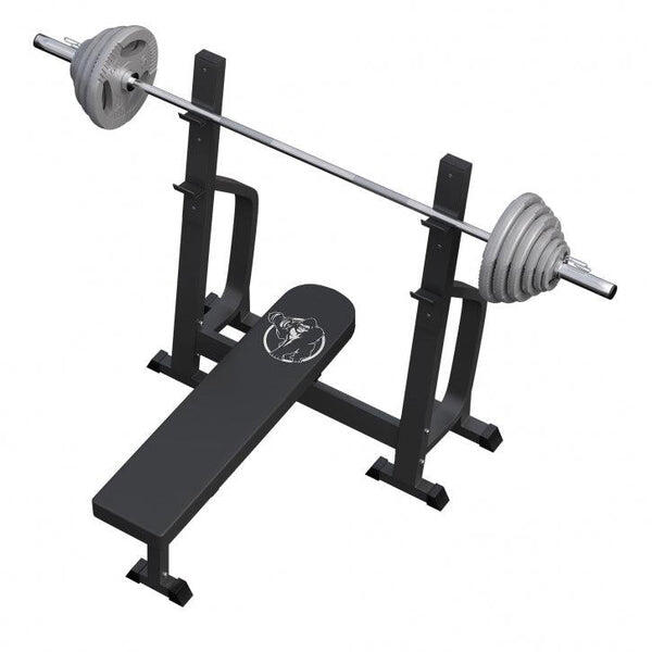Vlakke halterbank met 130 kg olympische halter 4/15