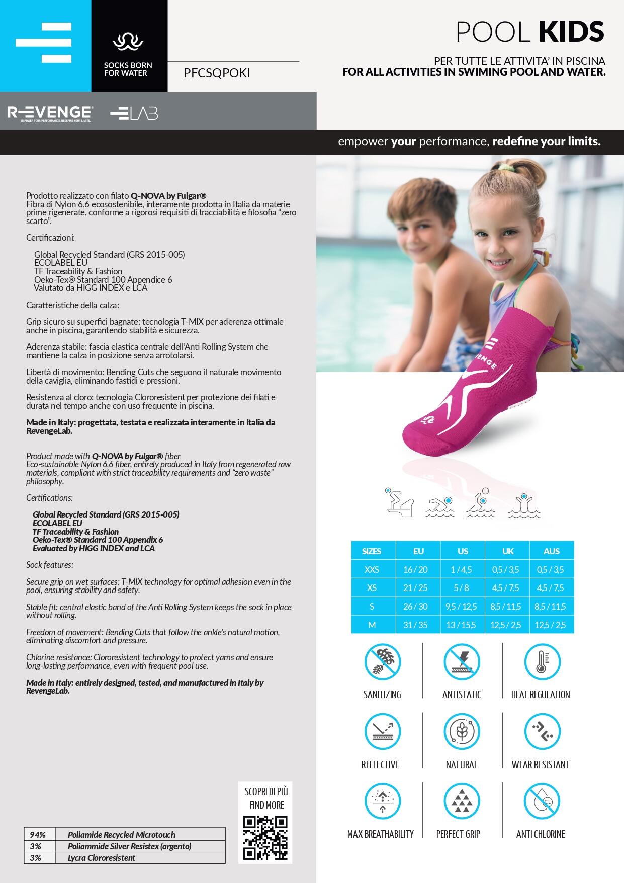 Chaussette Pool Kids Bleu Ciel, idéale pour toutes les activités aquatiques. 6/7