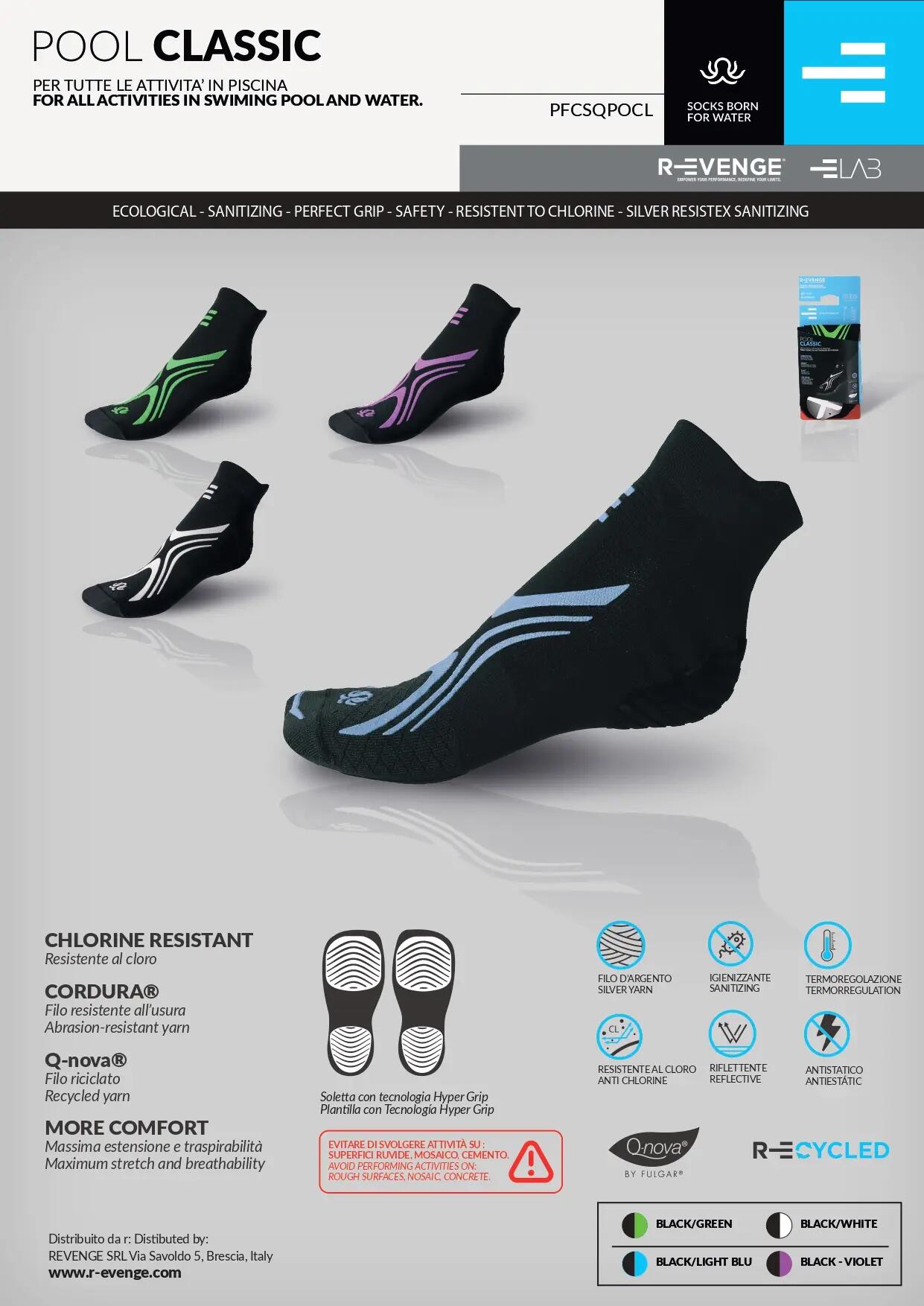 Meia Pool Classic Preto/Azul, ideal para todas as atividades aquáticas. 7/8
