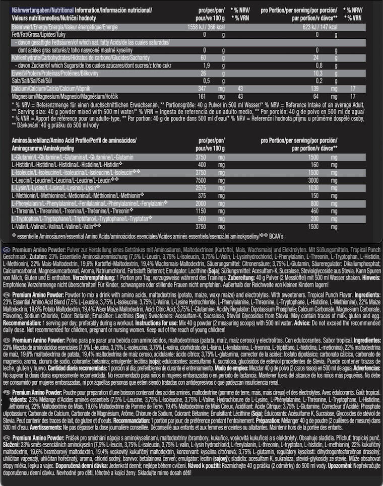 Acides aminés essentiels - Premium Amino Intra Workout - Punch Tropical 800g 3/3